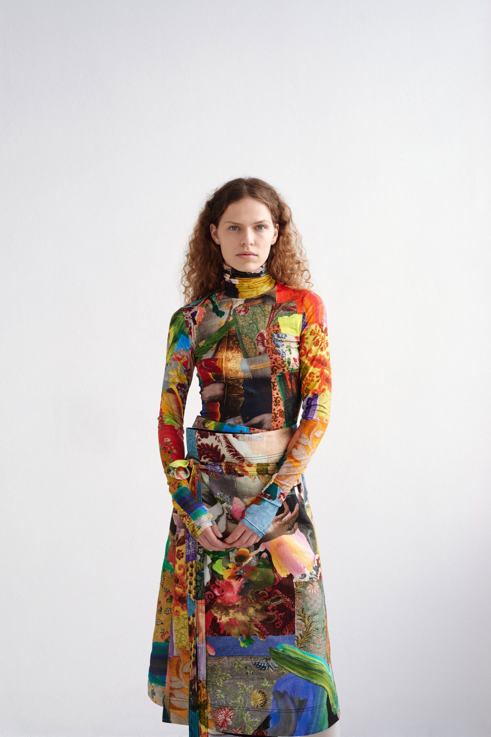 multi-colored printed midi dress