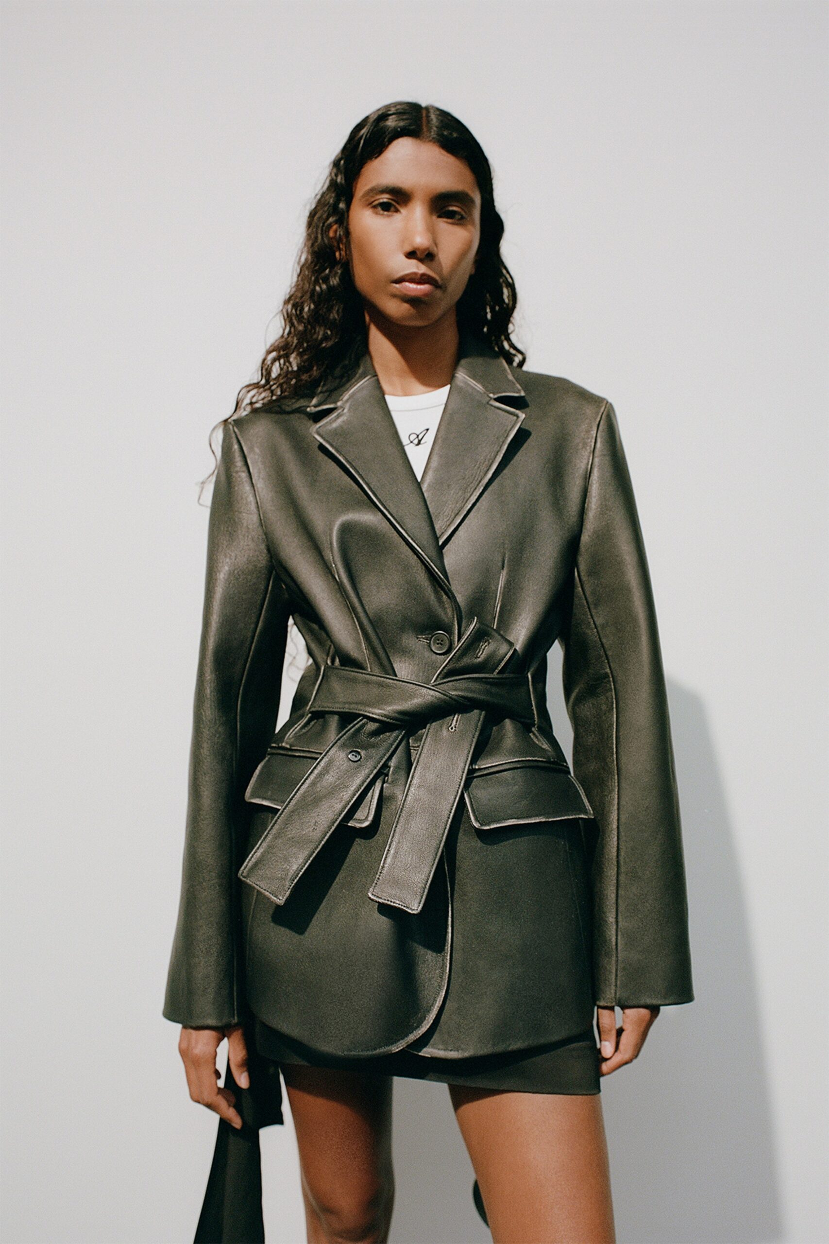 black leather fitted blazer and dress