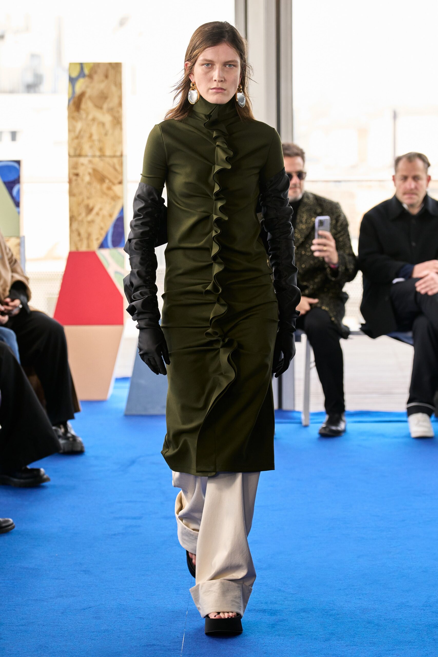 green silk ruched dress