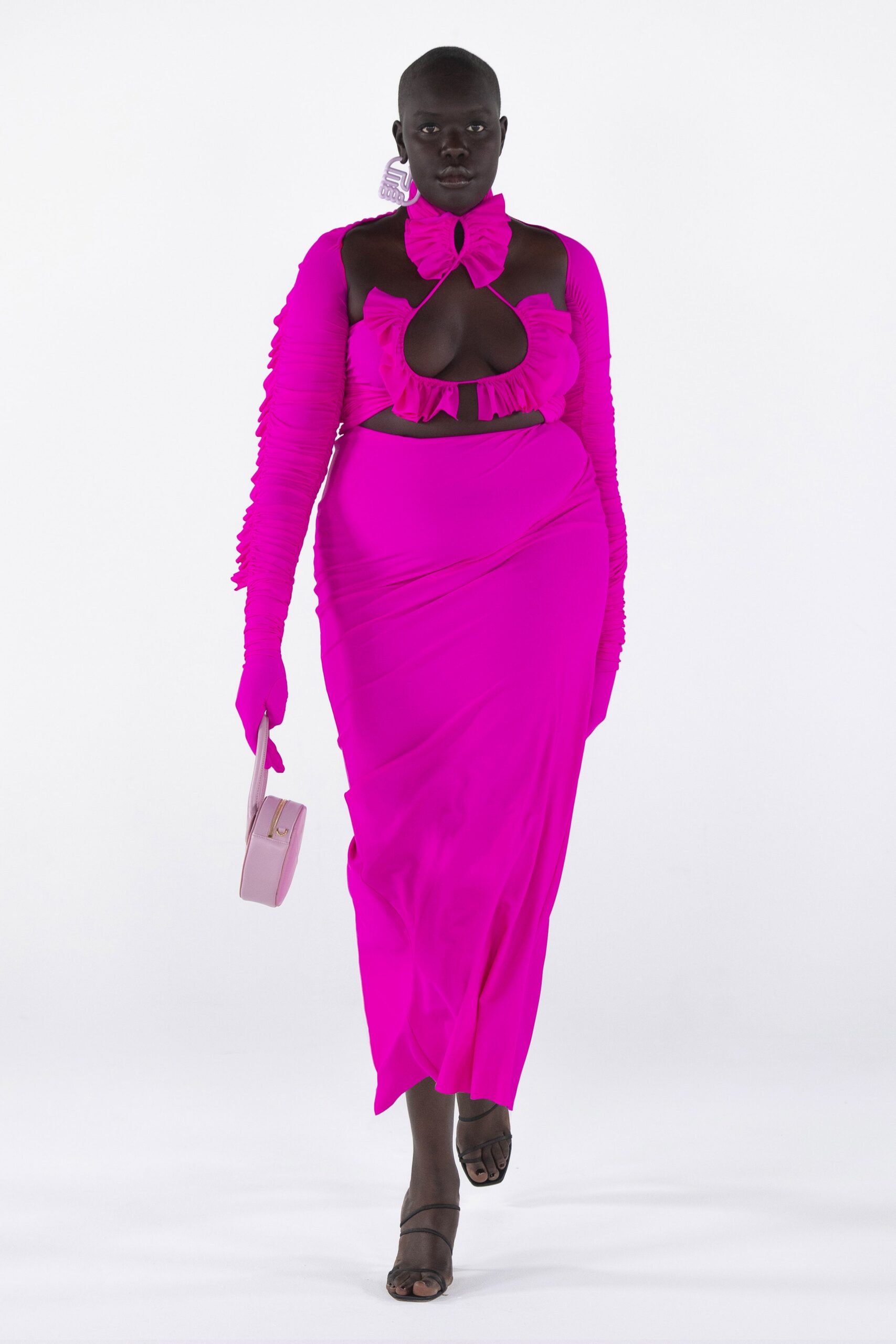 fitted pink silk dress