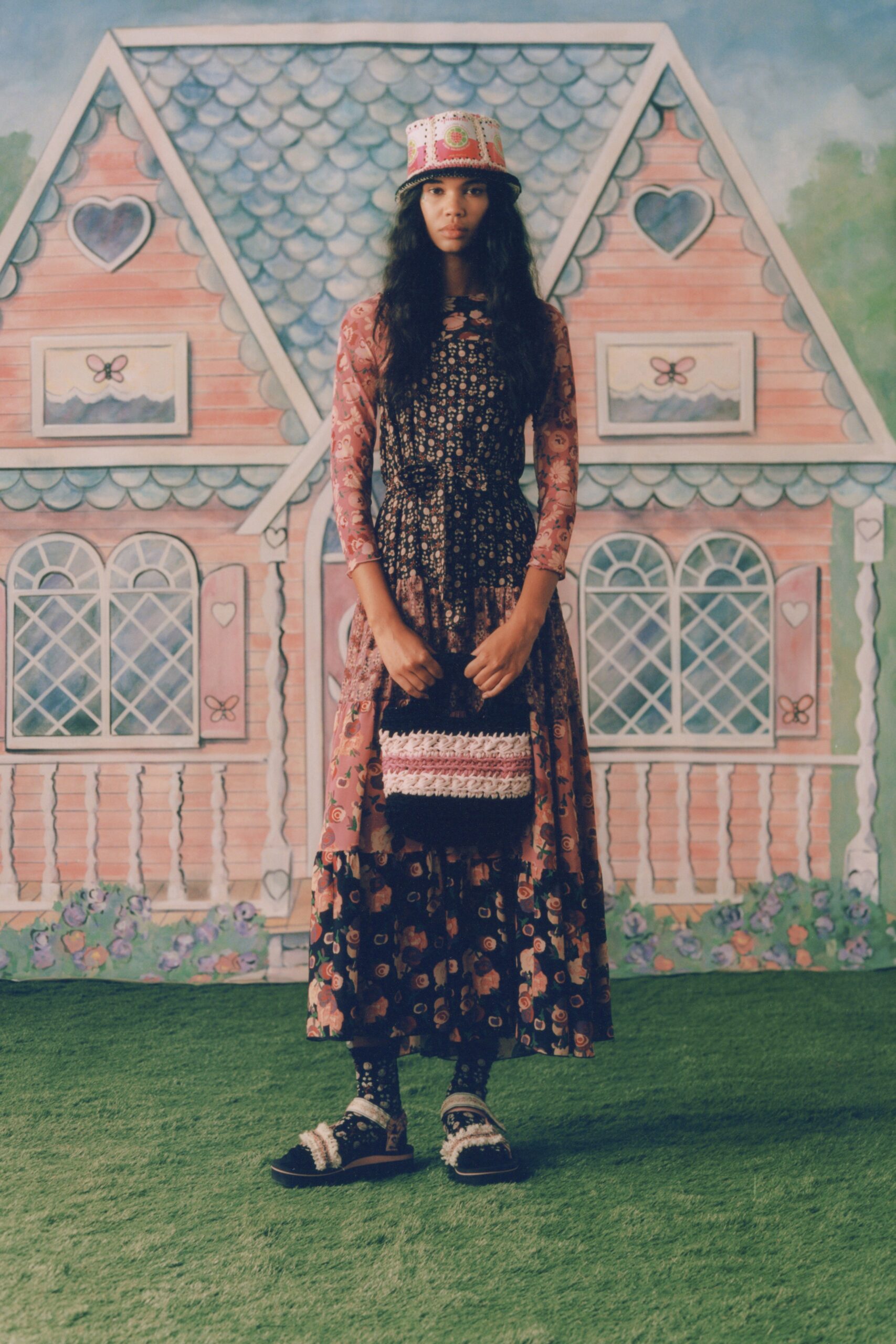 black and pink maxi dress with accessories