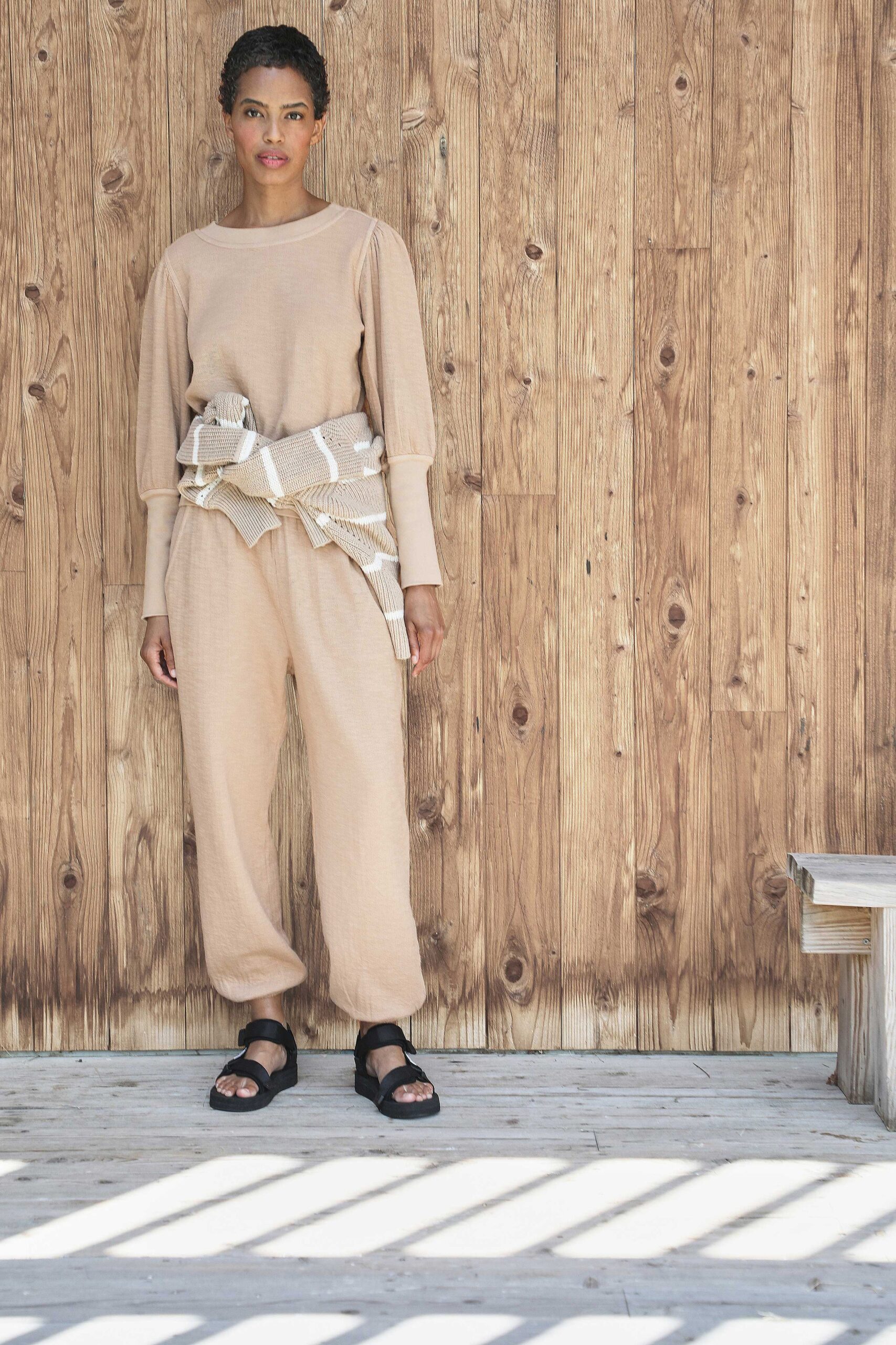 beige relaxed jumpsuit with belt