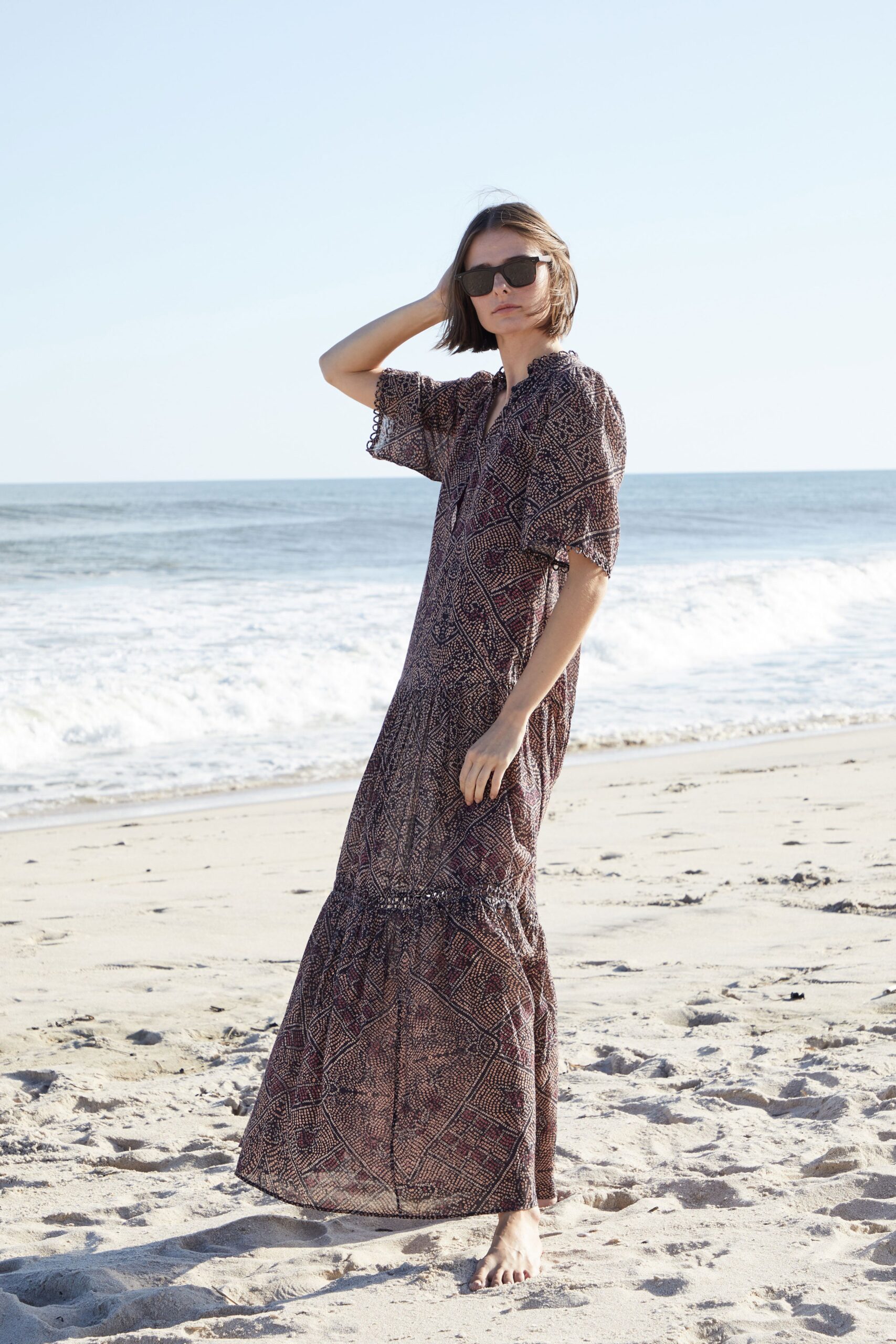 brown printed relaxed maxi dress