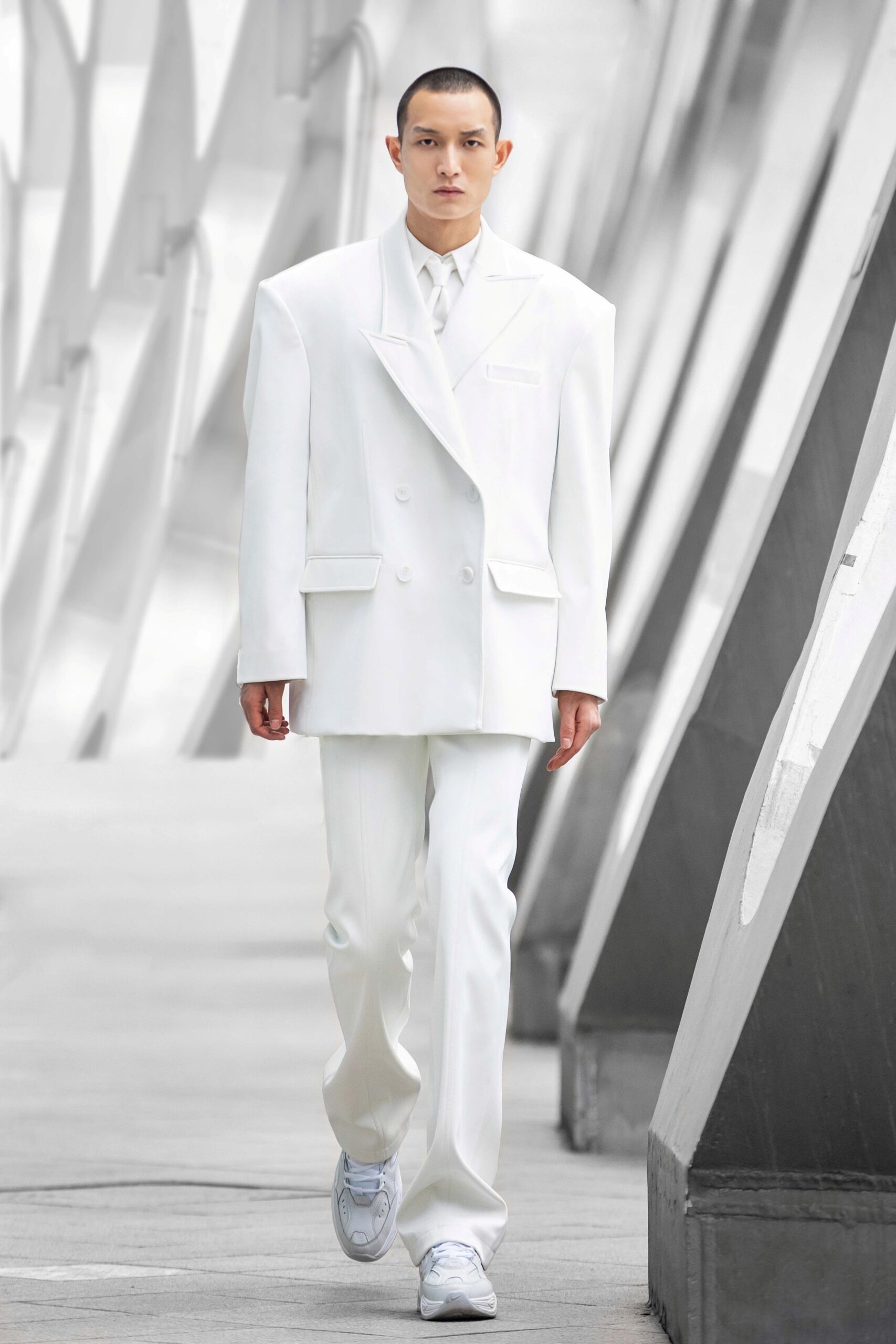 white tailored suit with shoes