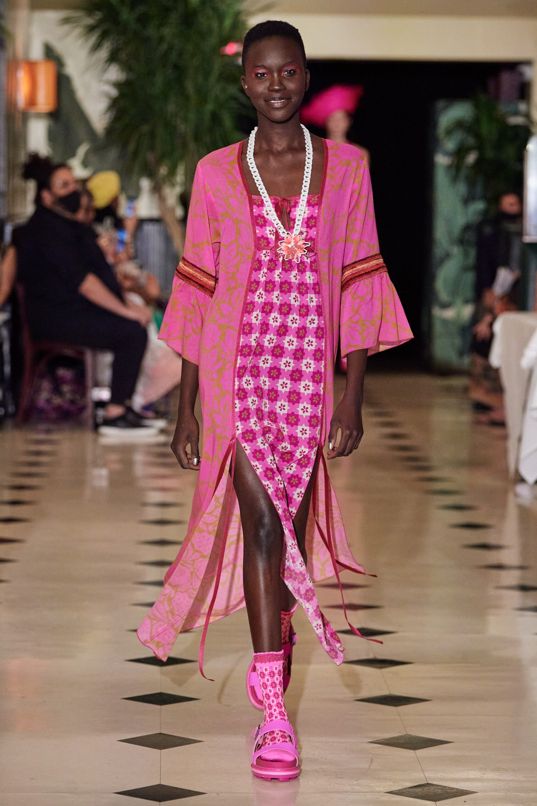 pink long-sleeve relaxed layered cape