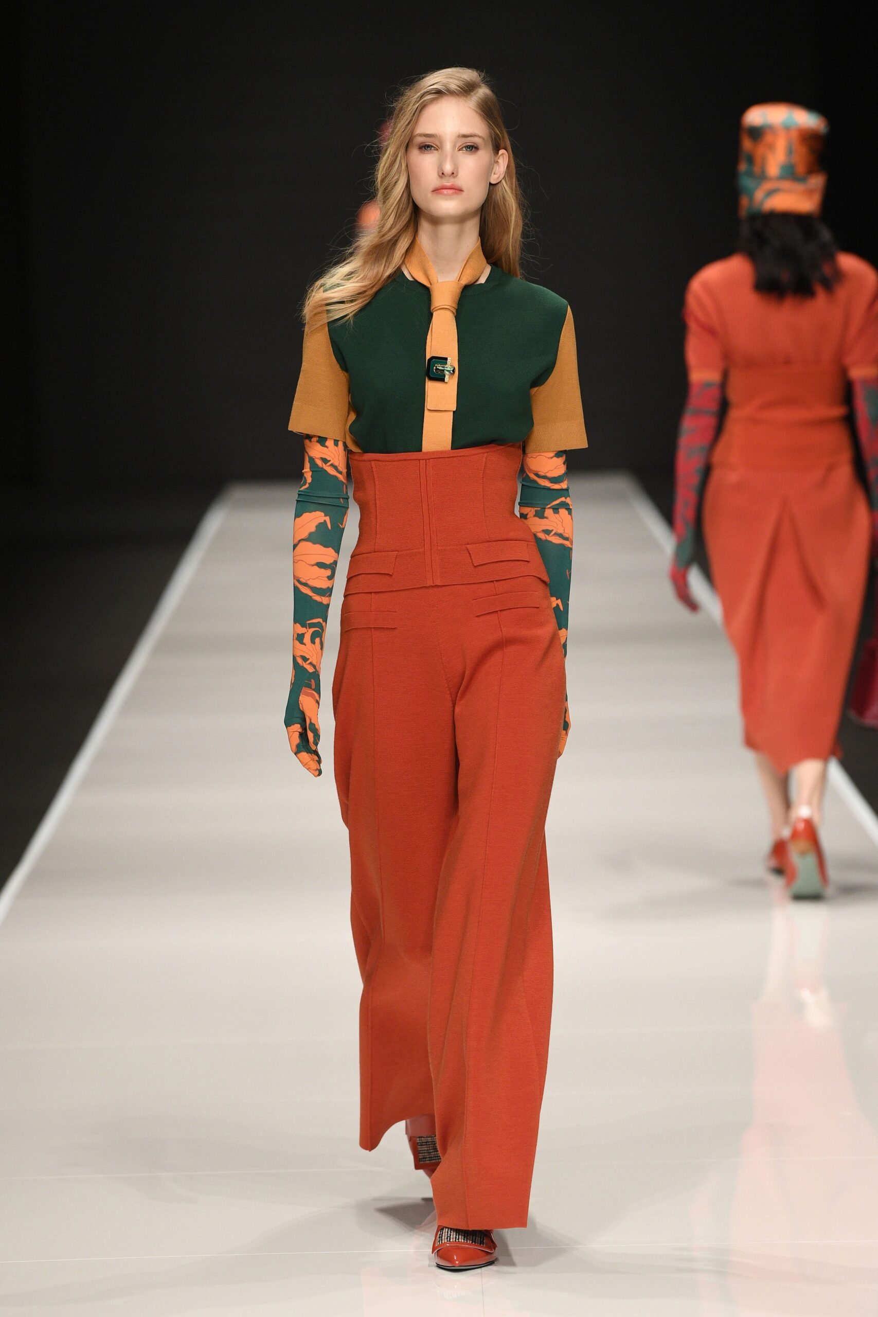 orange high-waisted wide-leg pants