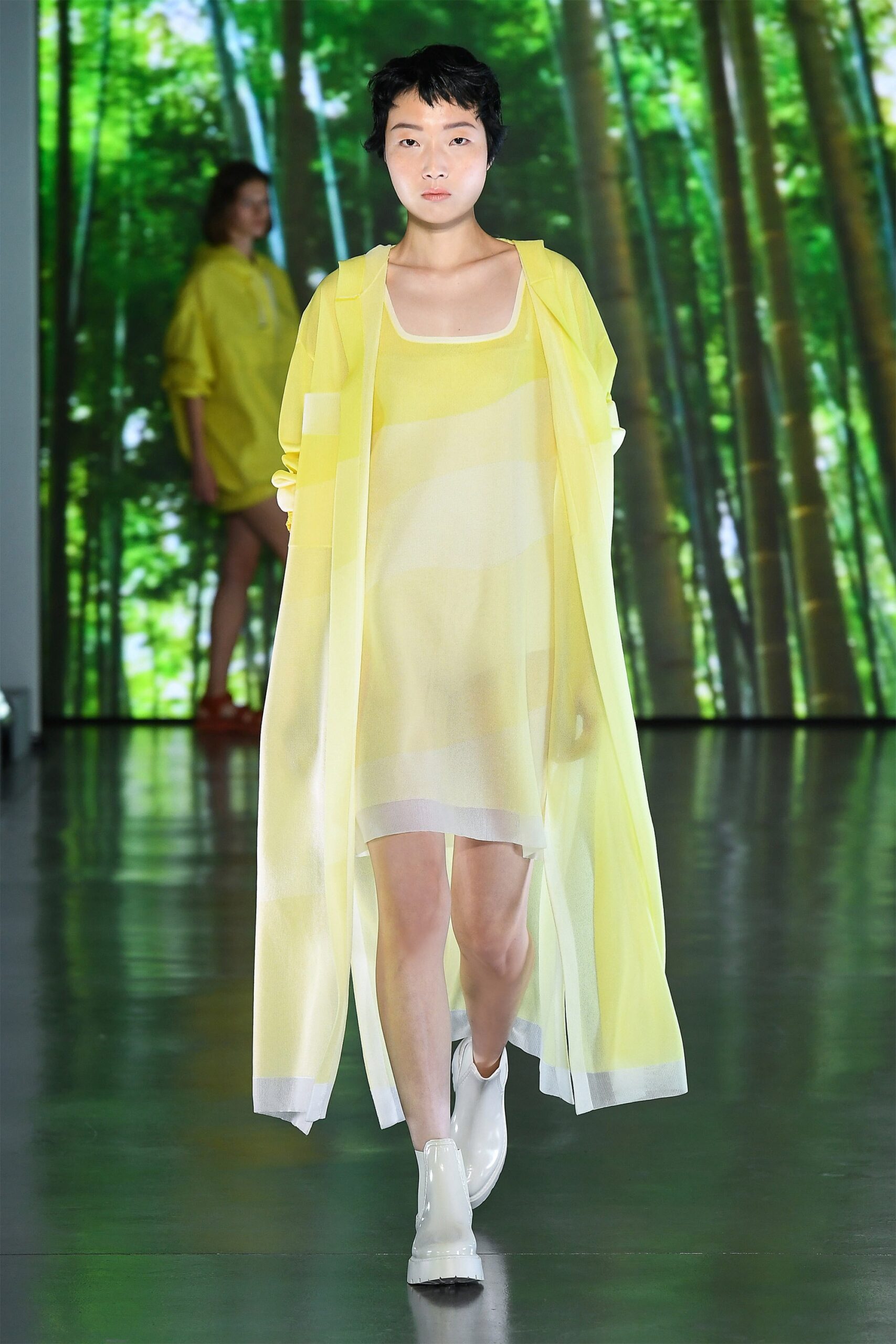 yellow chiffon sleeveless v-neck relaxed layered sheer dress