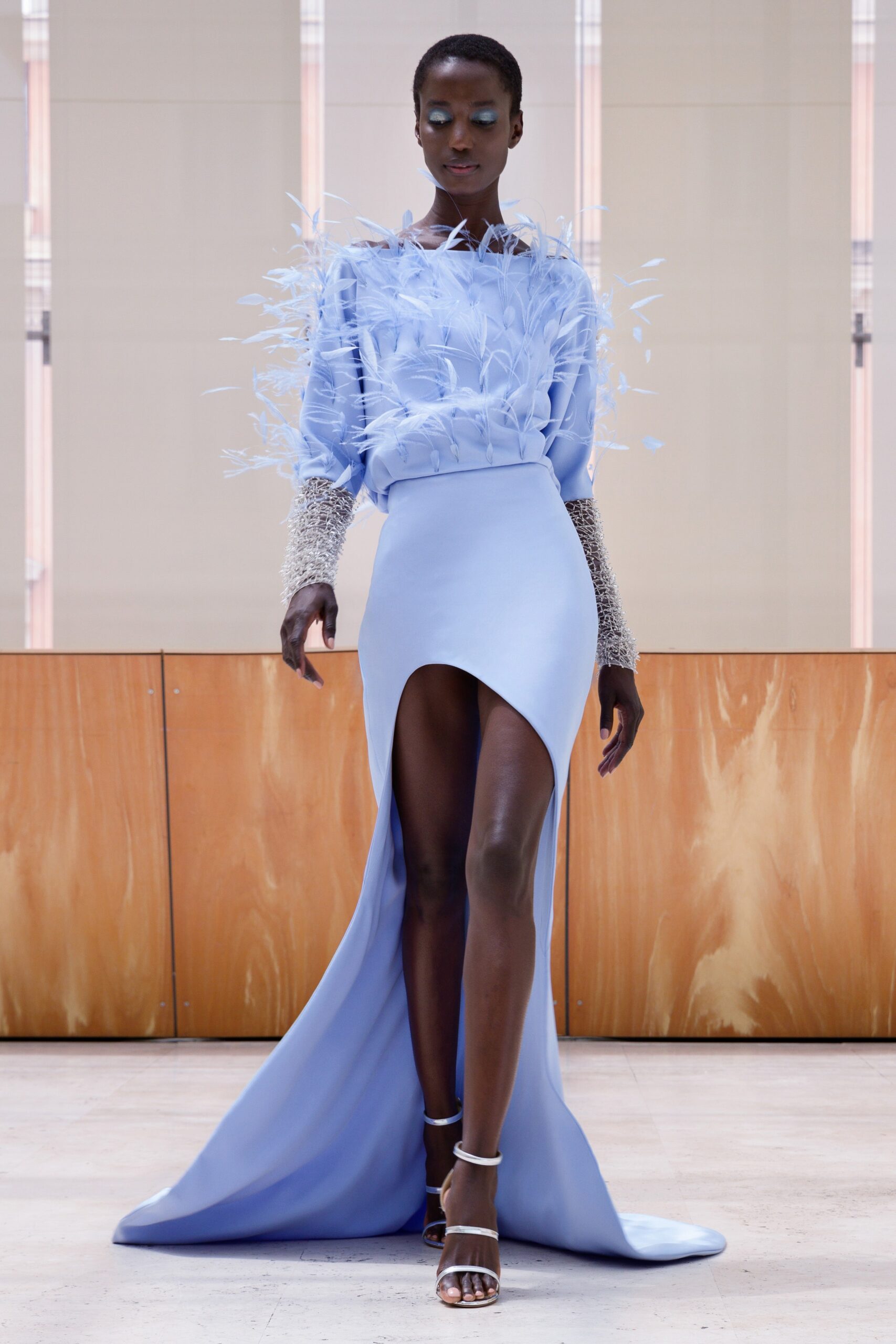 blue silk fitted dress