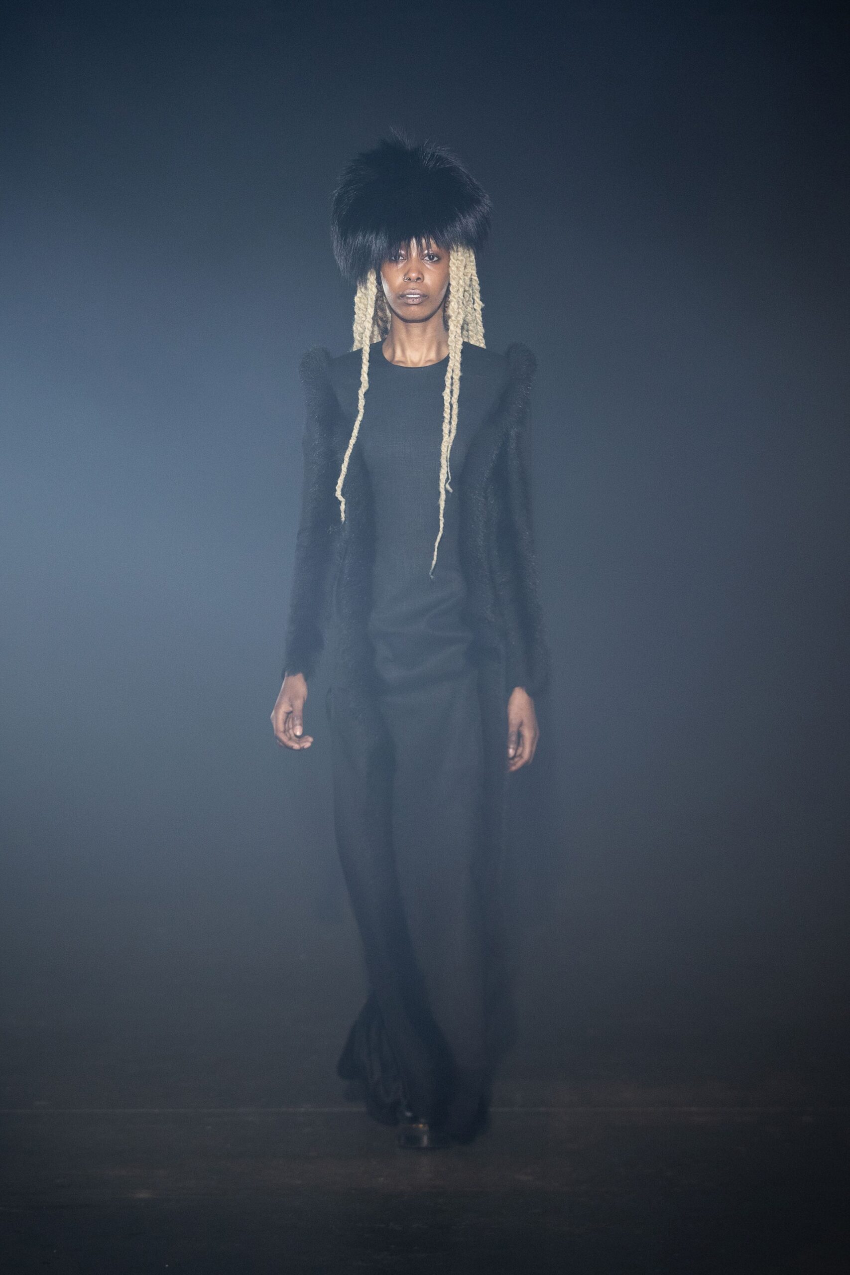 black fitted jacket and pants