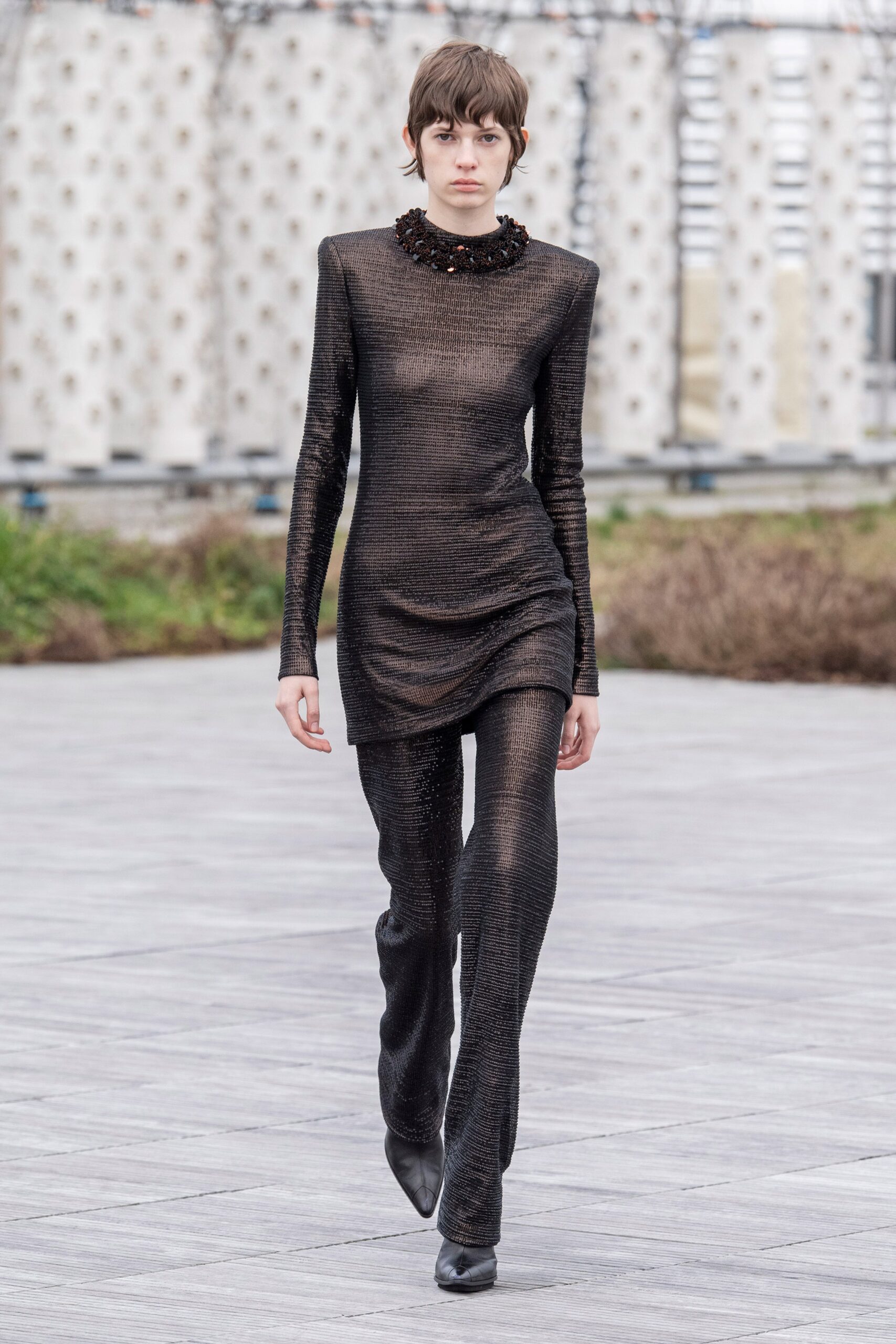 black fitted silk jumpsuit