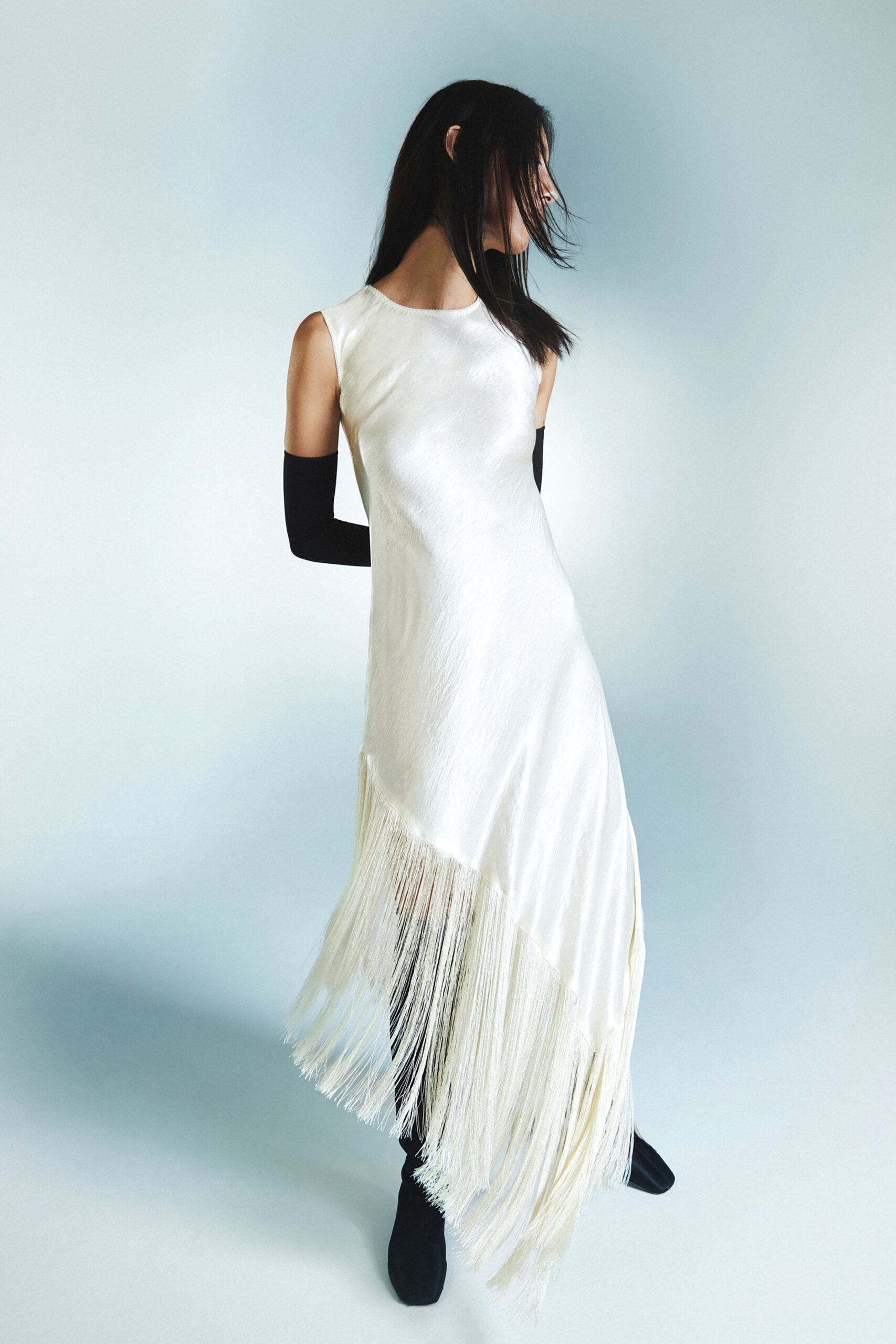 white silk sleeveless dress