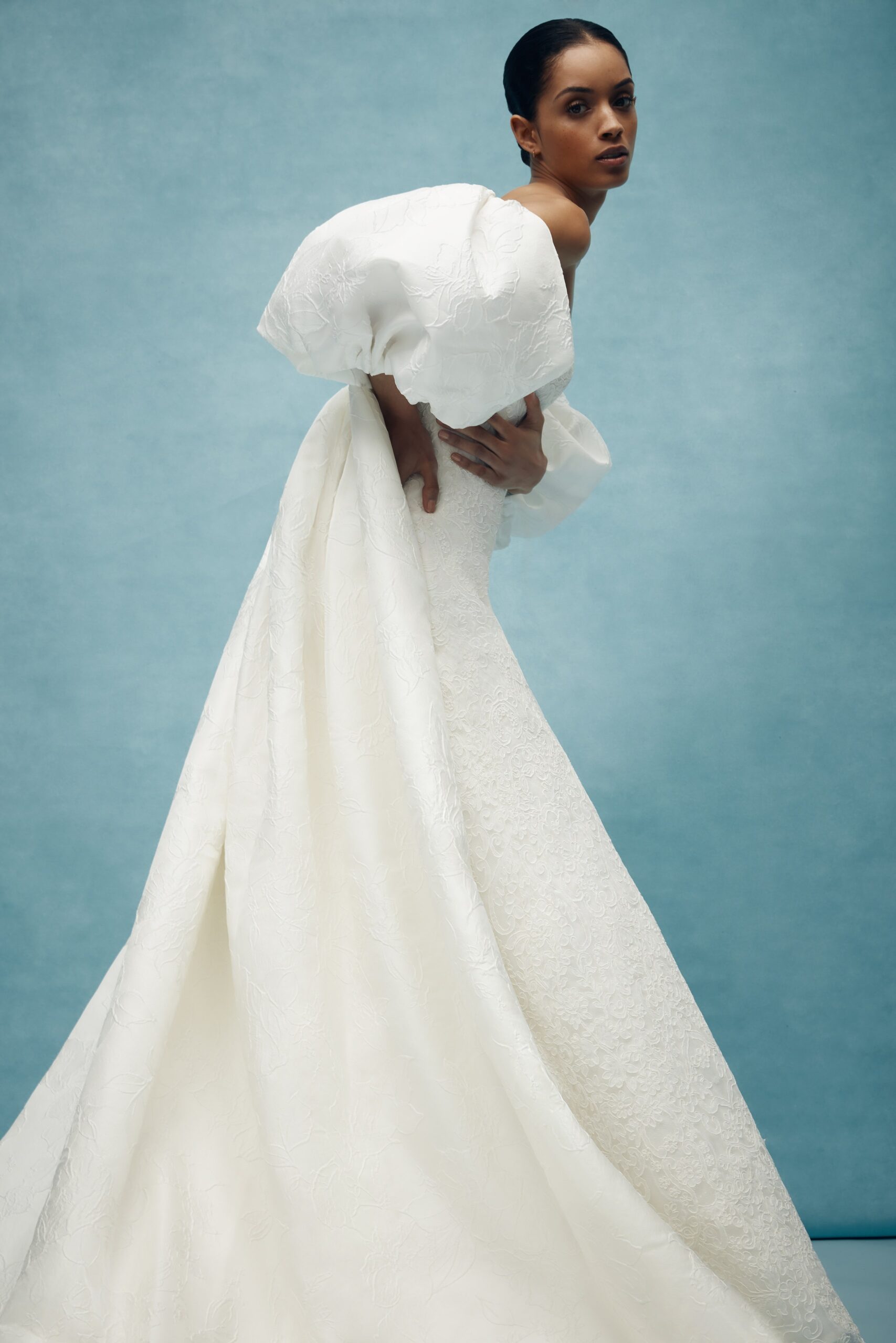 white silk fitted gown