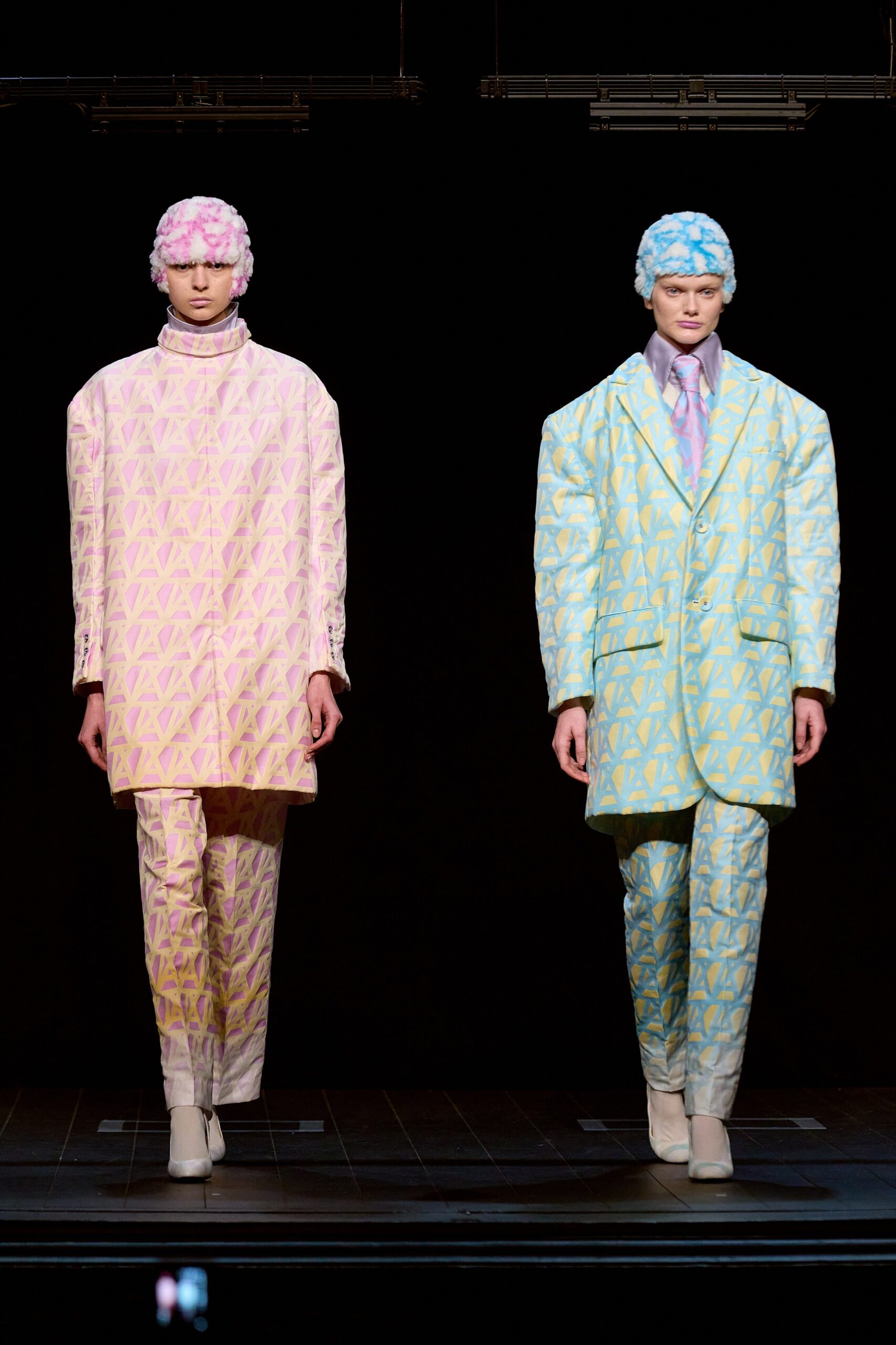 relaxed blue and pink printed suit
