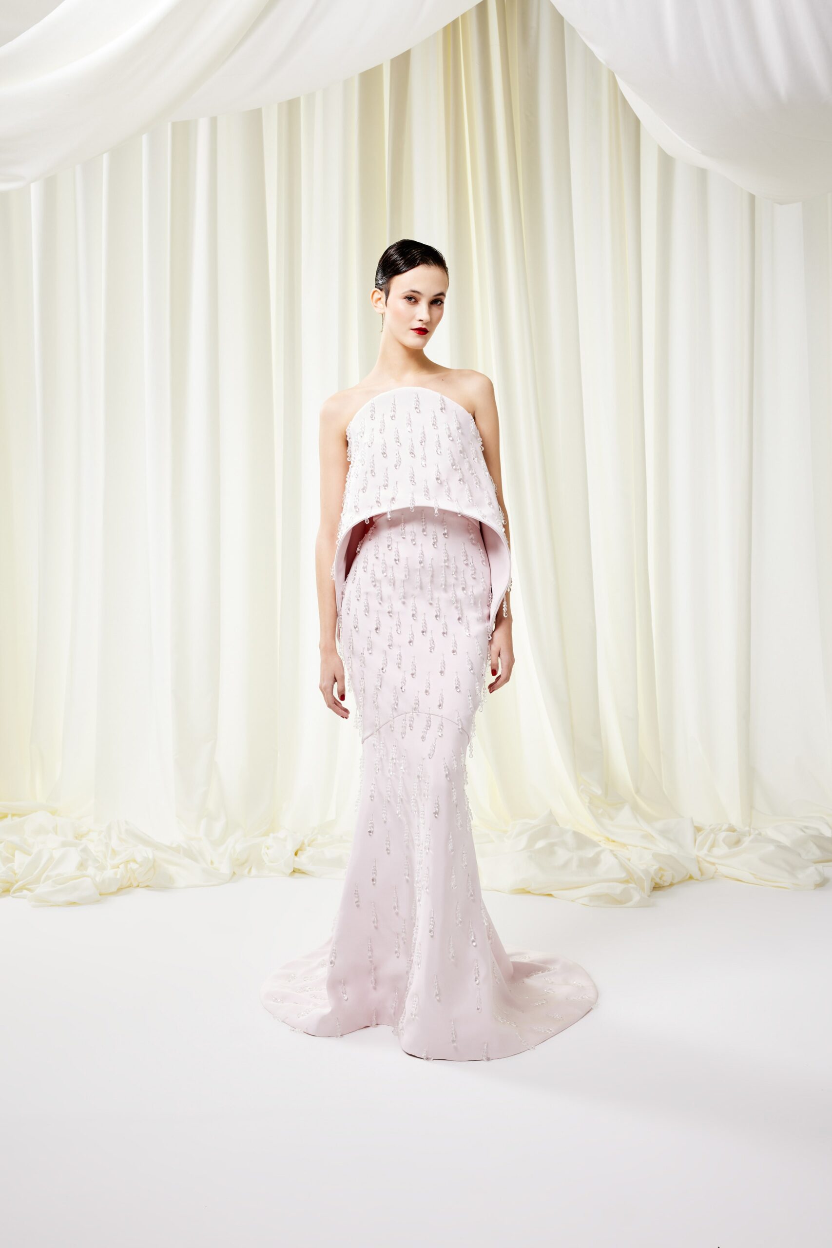 pink silk embellished gown
