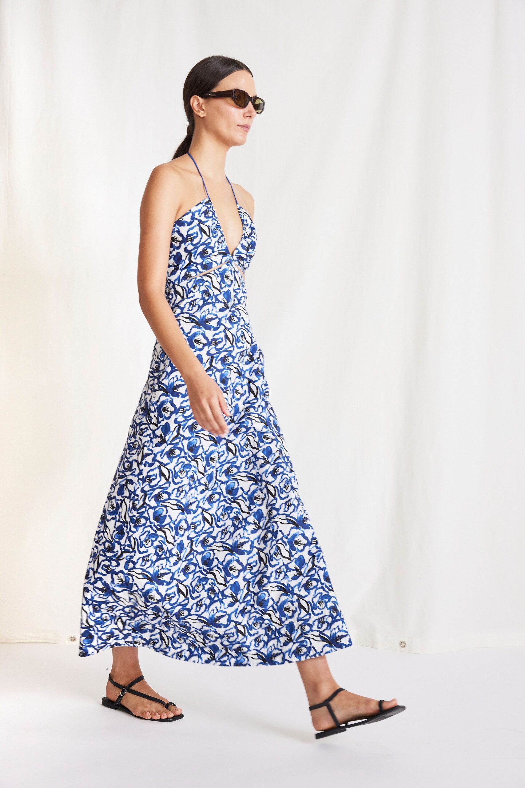 blue and white floral maxi dress