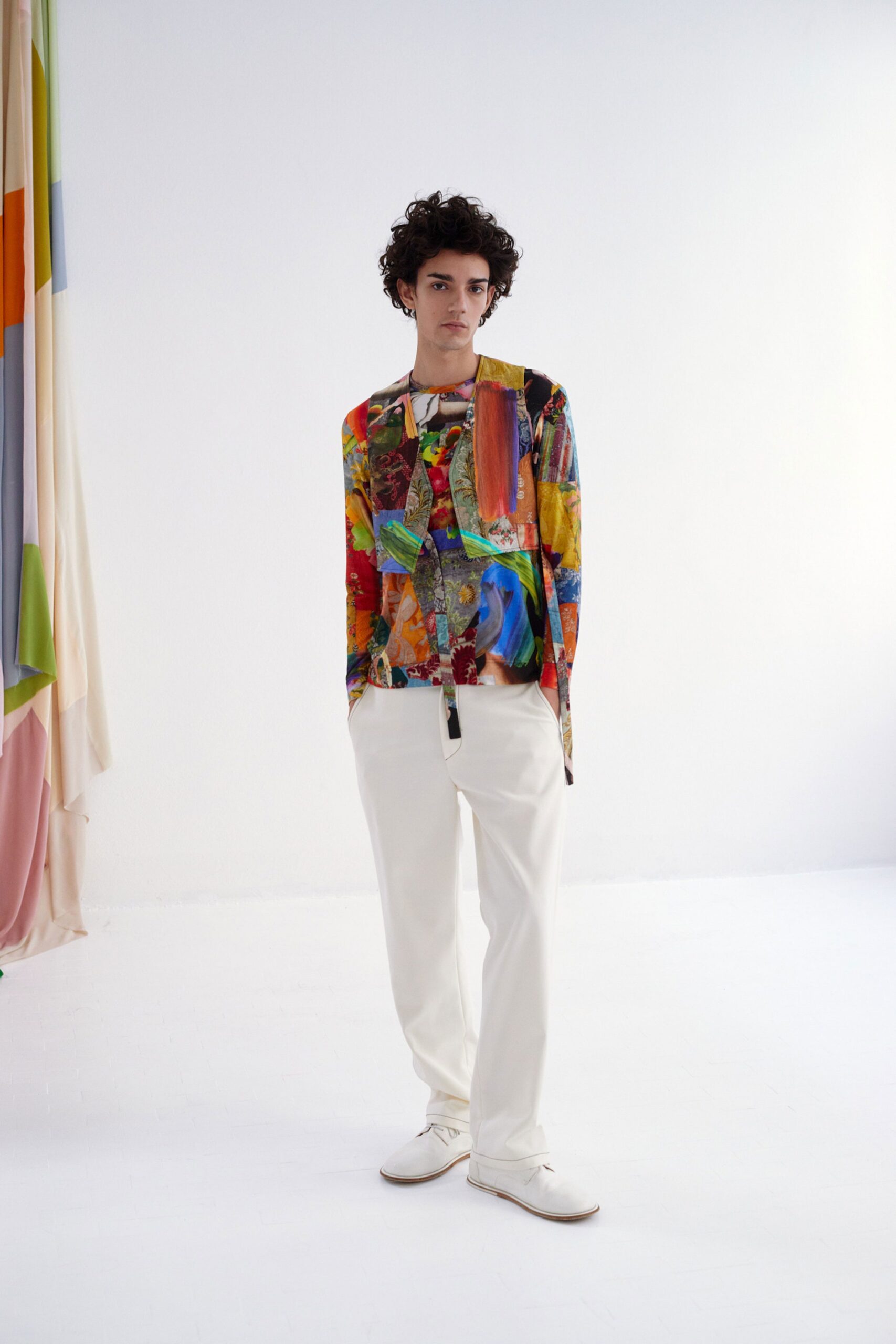 multi long-sleeve collared relaxed printed shirt