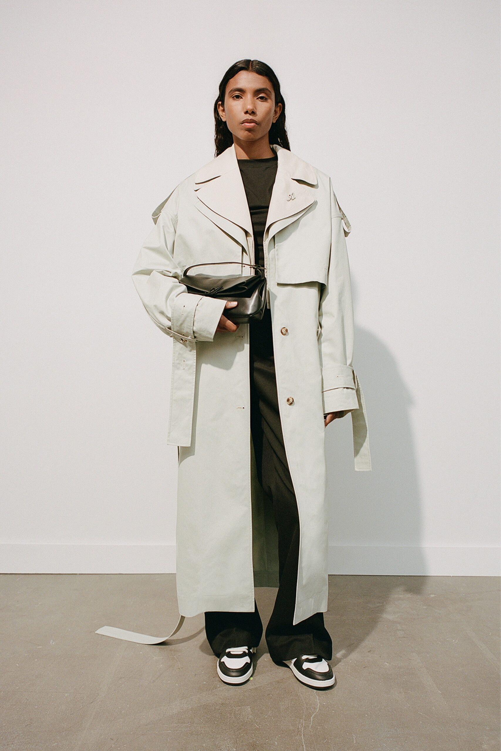 beige cotton long-sleeve collared relaxed belted maxi trench