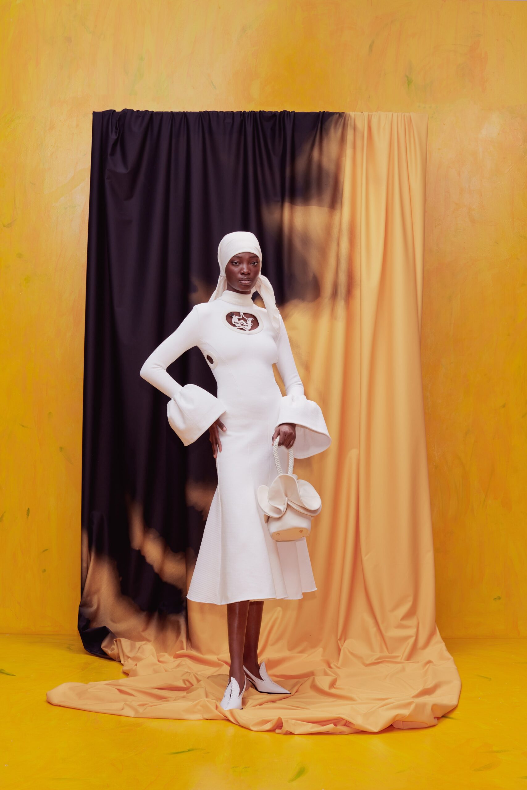 fitted white midi dress