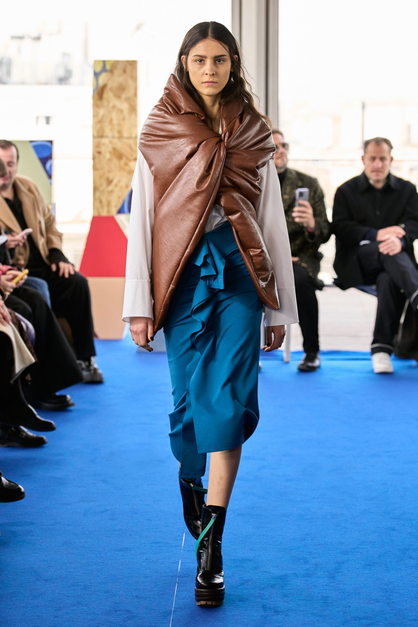 brown leather structured draped cape