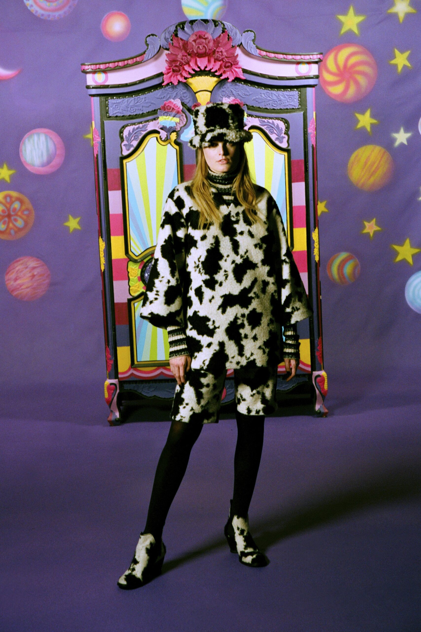 black and white cow print outfit