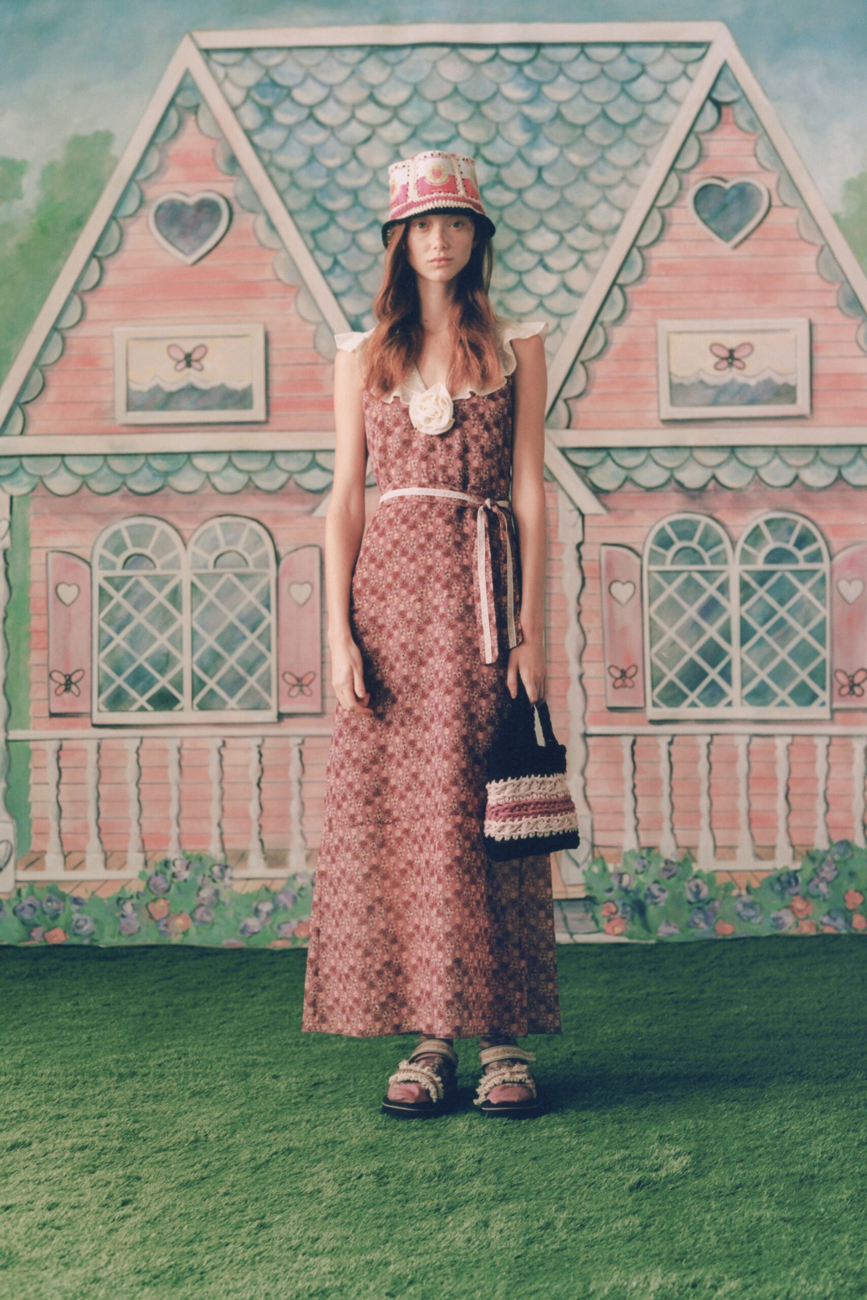 pink and brown maxi dress