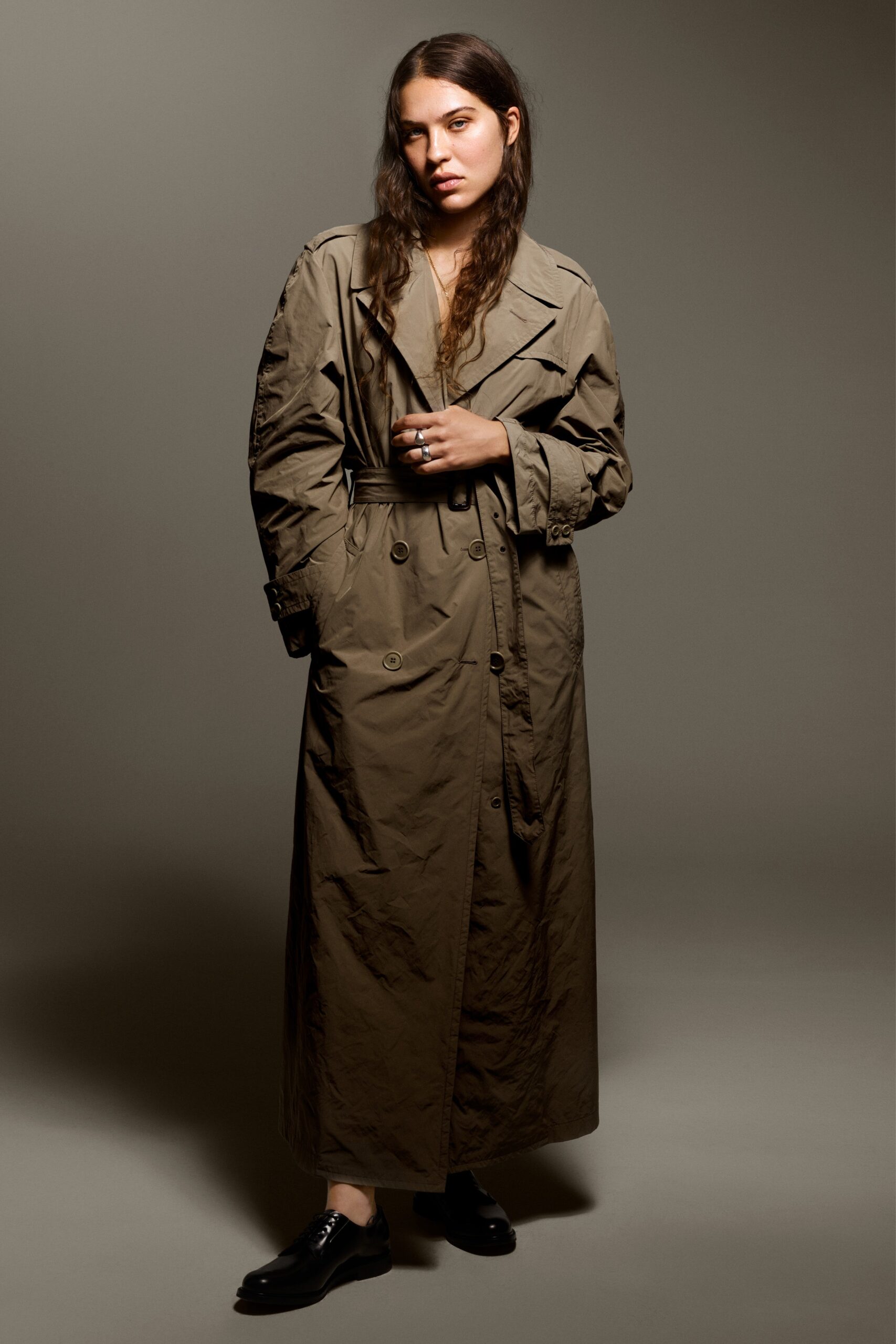 brown cotton relaxed trench coat
