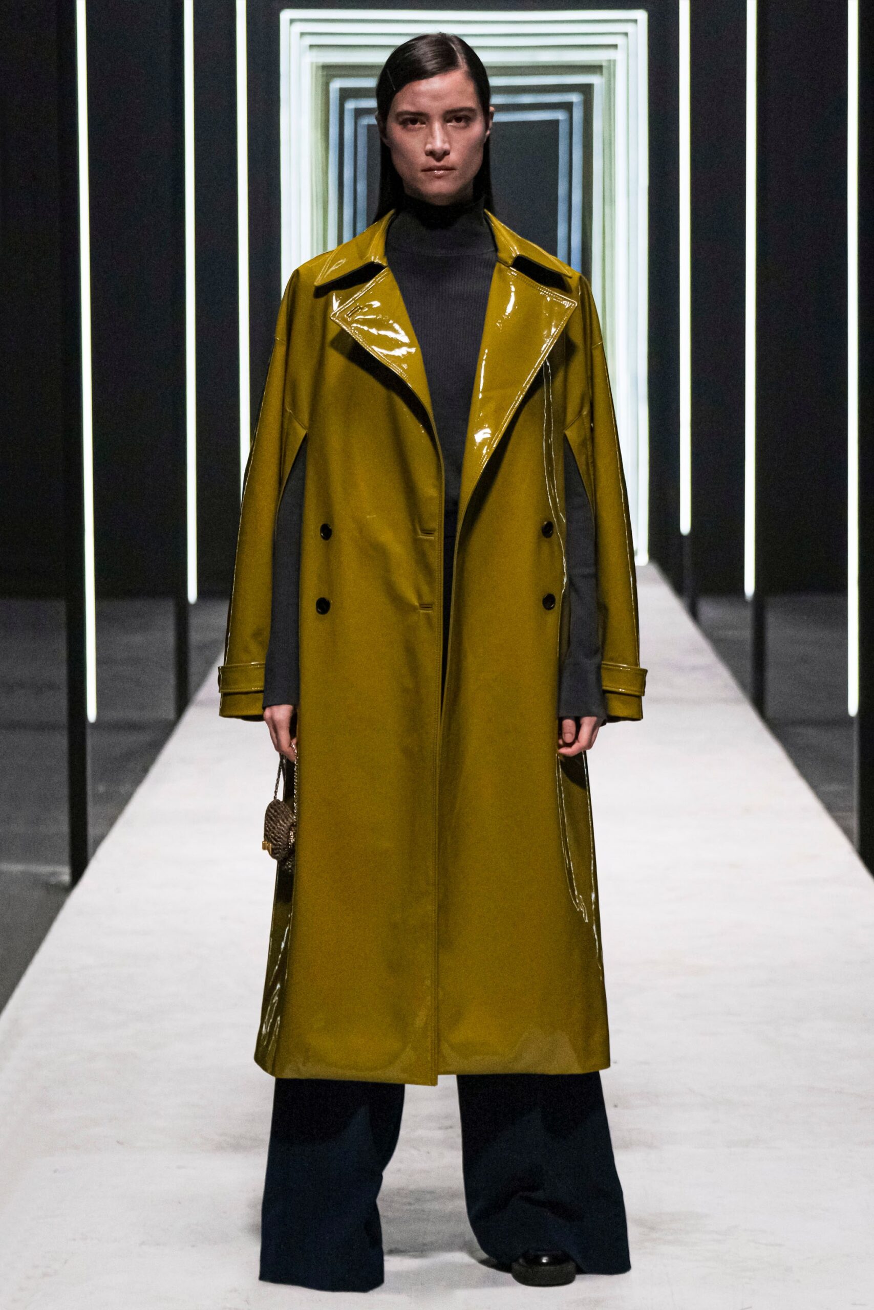 yellow vinyl coat with black top