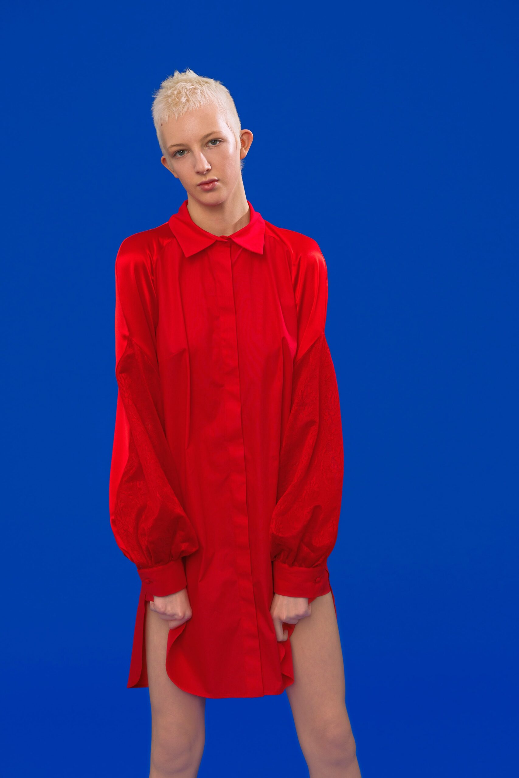 red relaxed shirt-dress