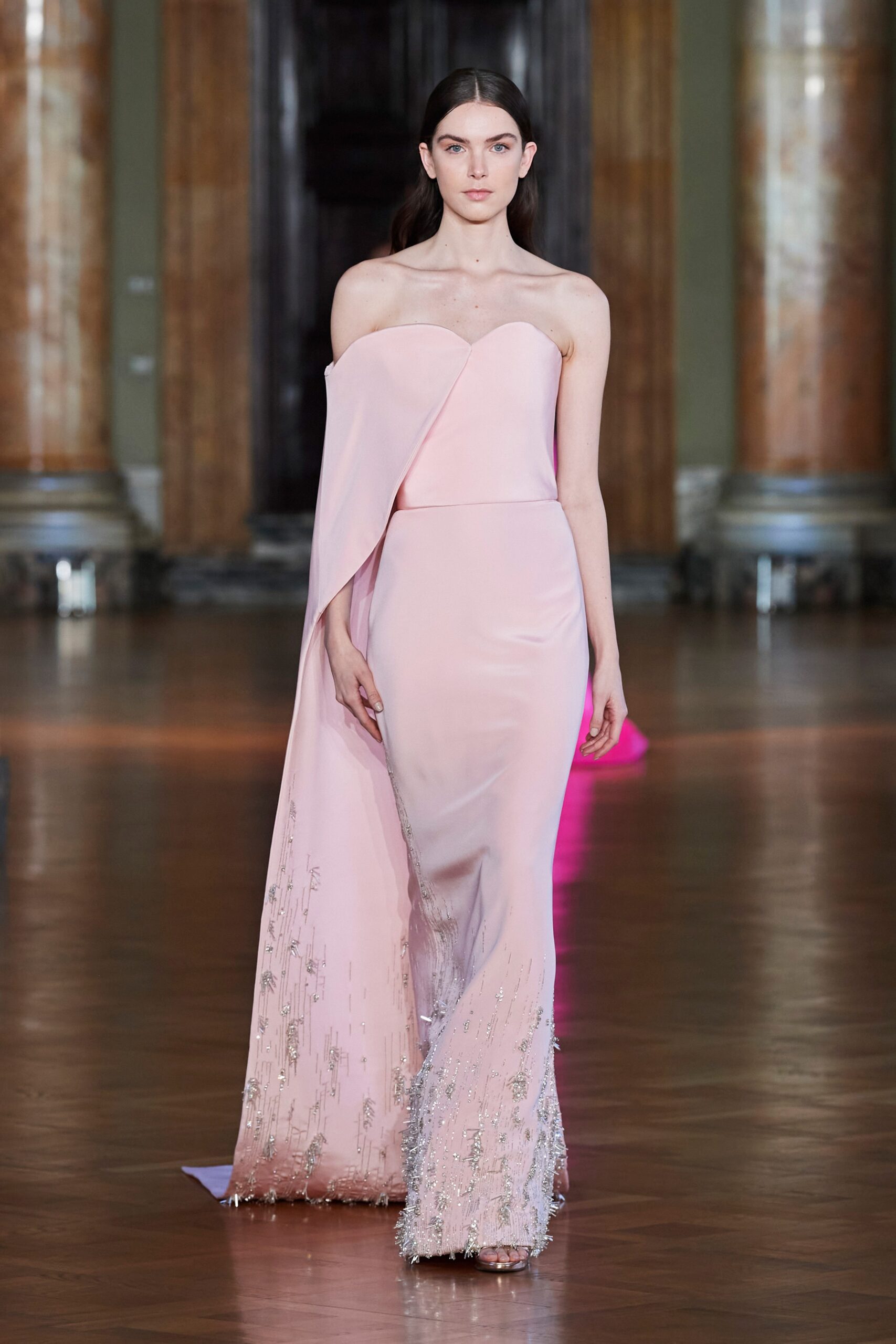 pink silk fitted gown