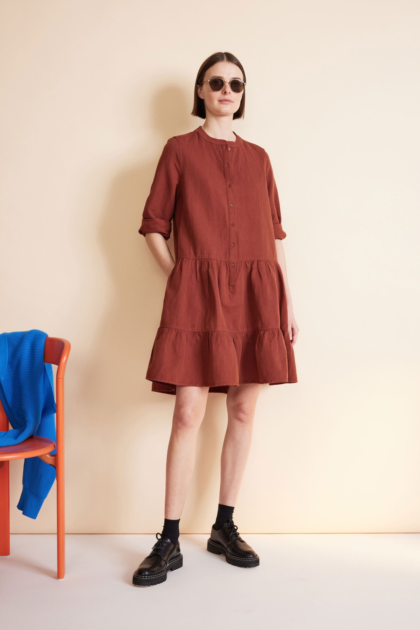 relaxed red cotton mini dress