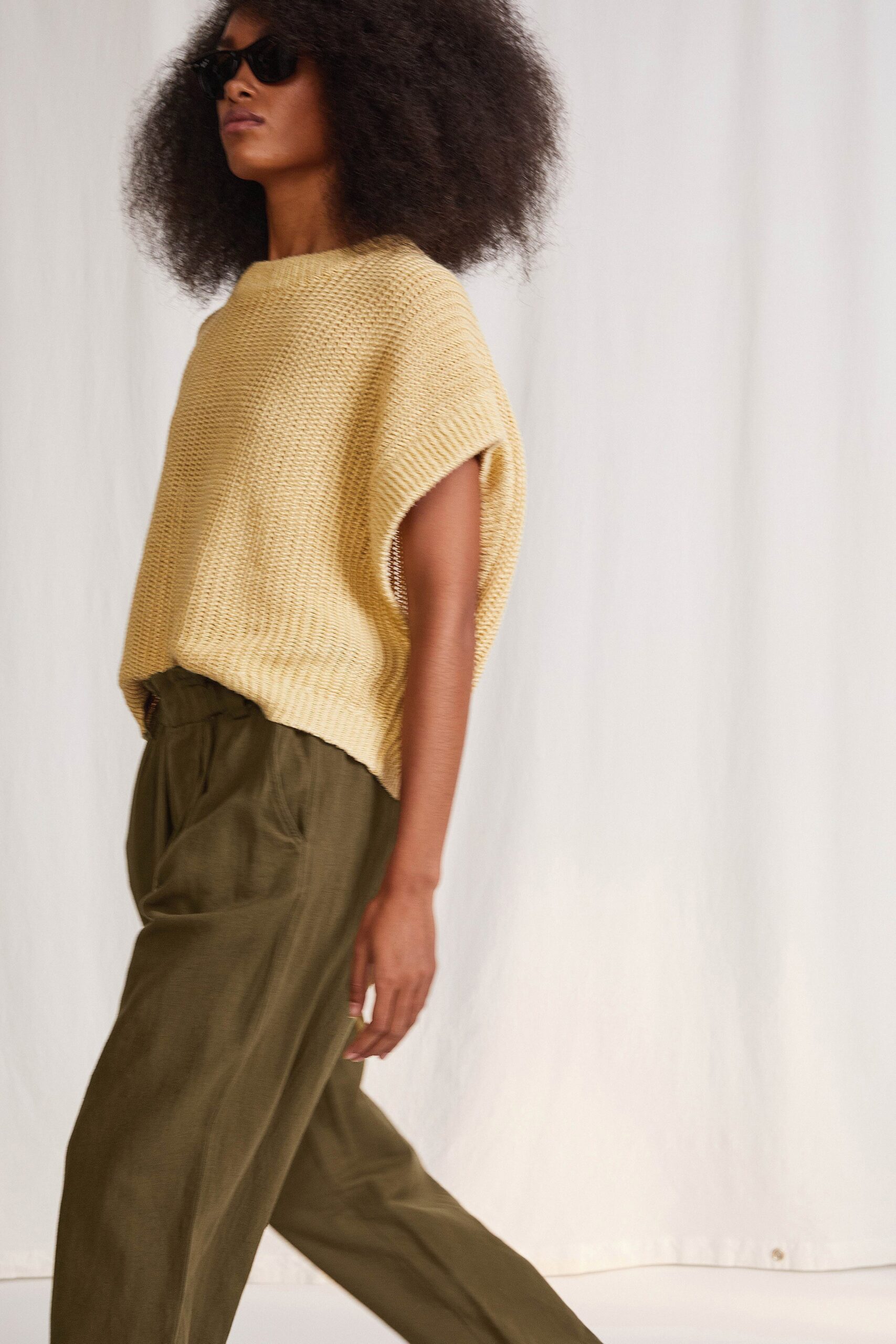 yellow cotton sleeveless relaxed top