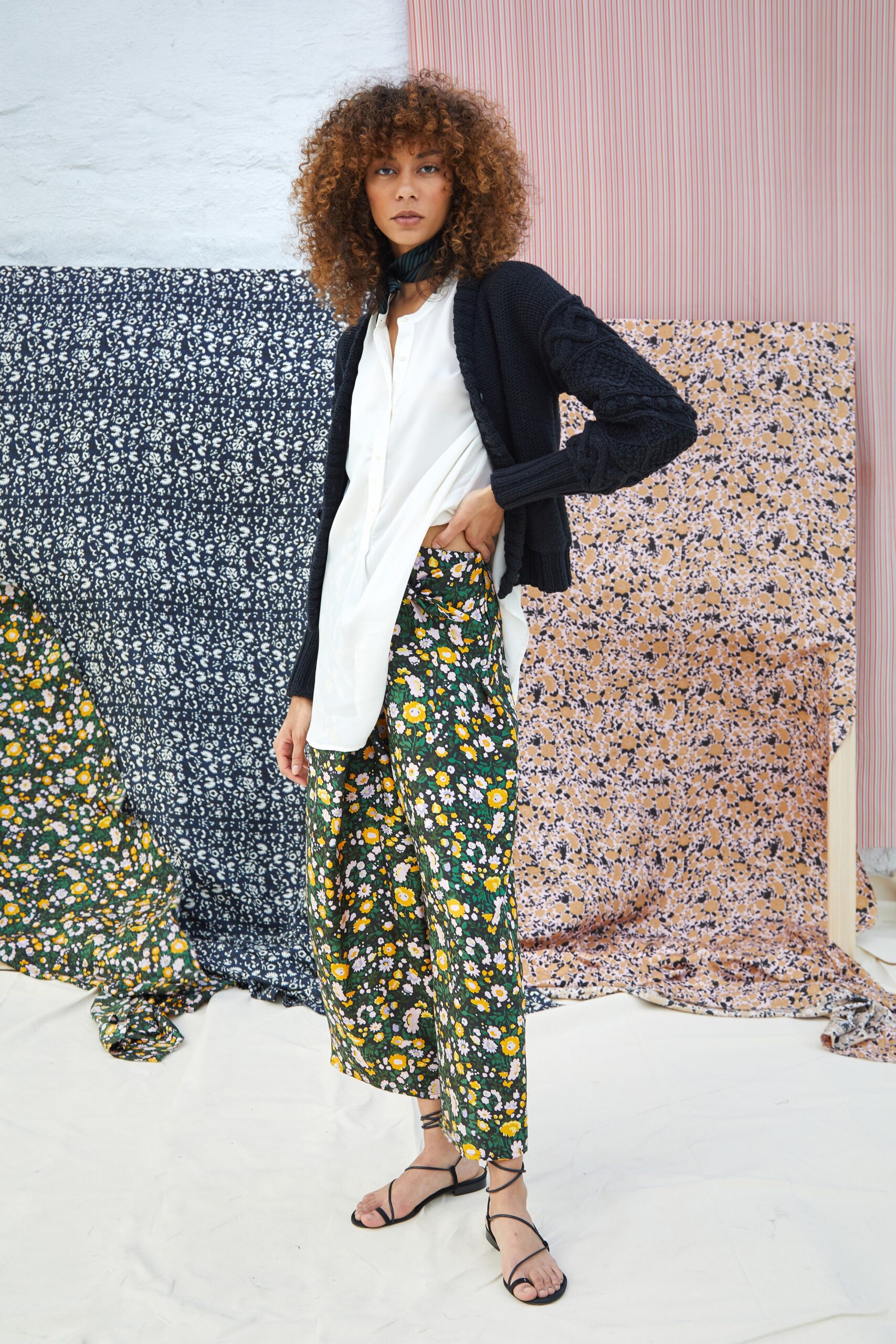 white blouse with multi pants