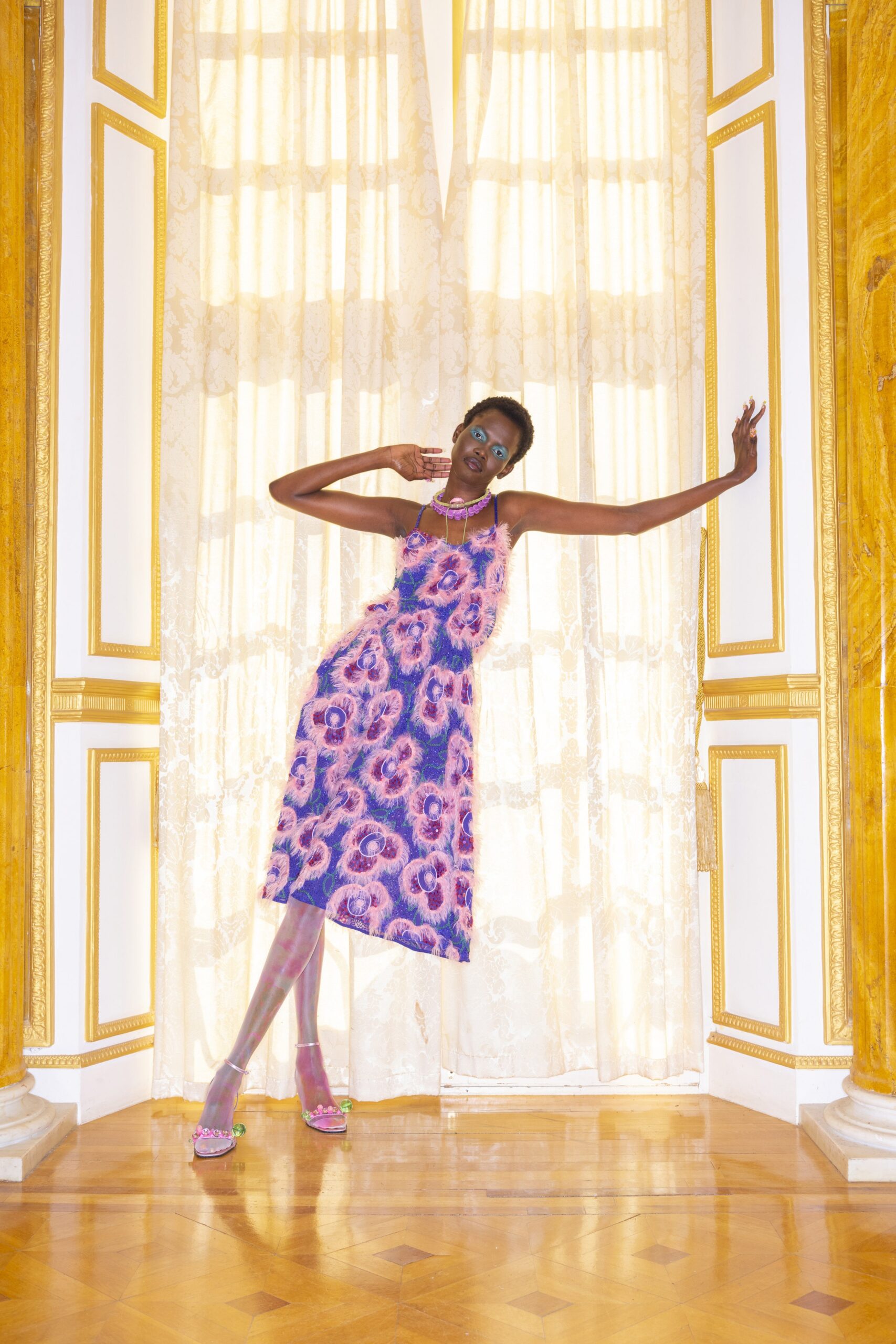 floral silk sleeveless dress