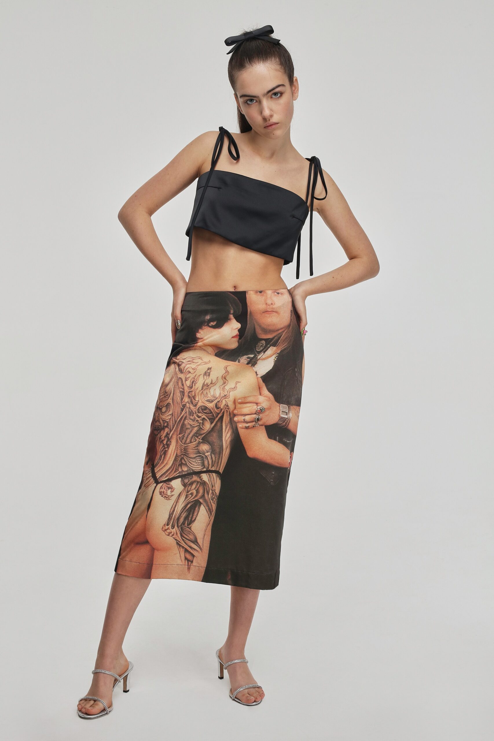 black cotton sleeveless fitted ruched top
