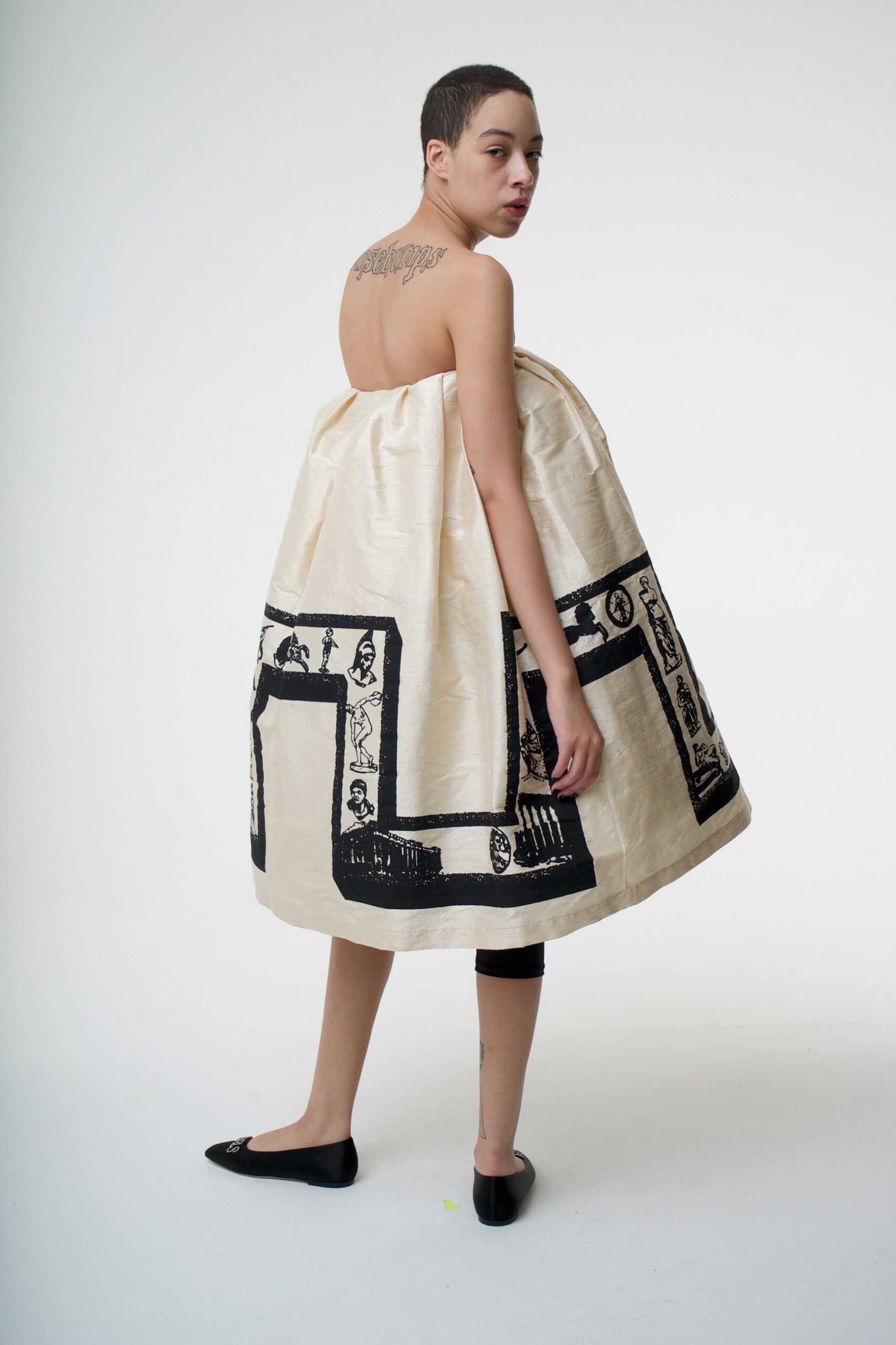 beige silk strapless a-line dress