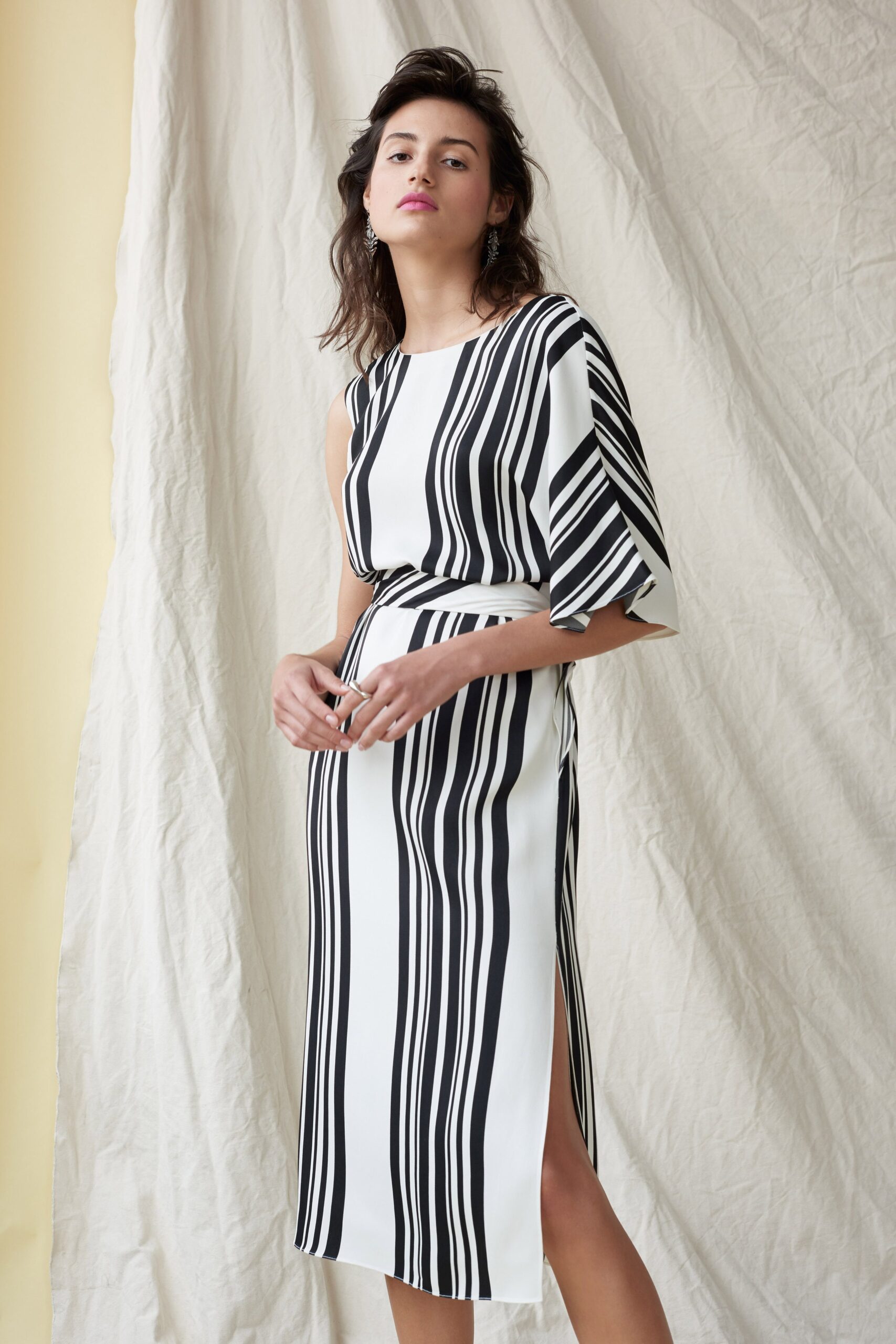 black and white striped midi dress