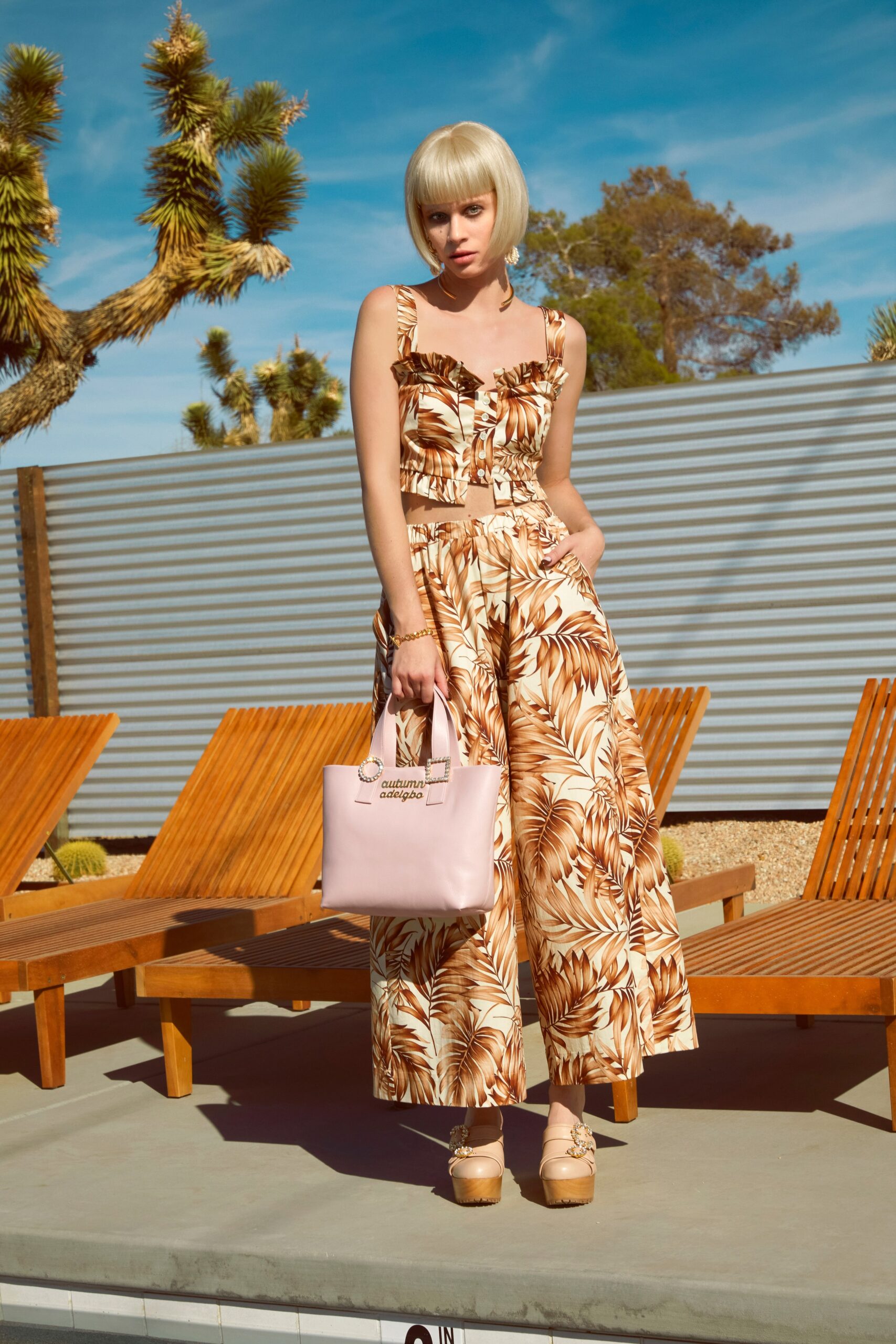 beige brown printed jumpsuit