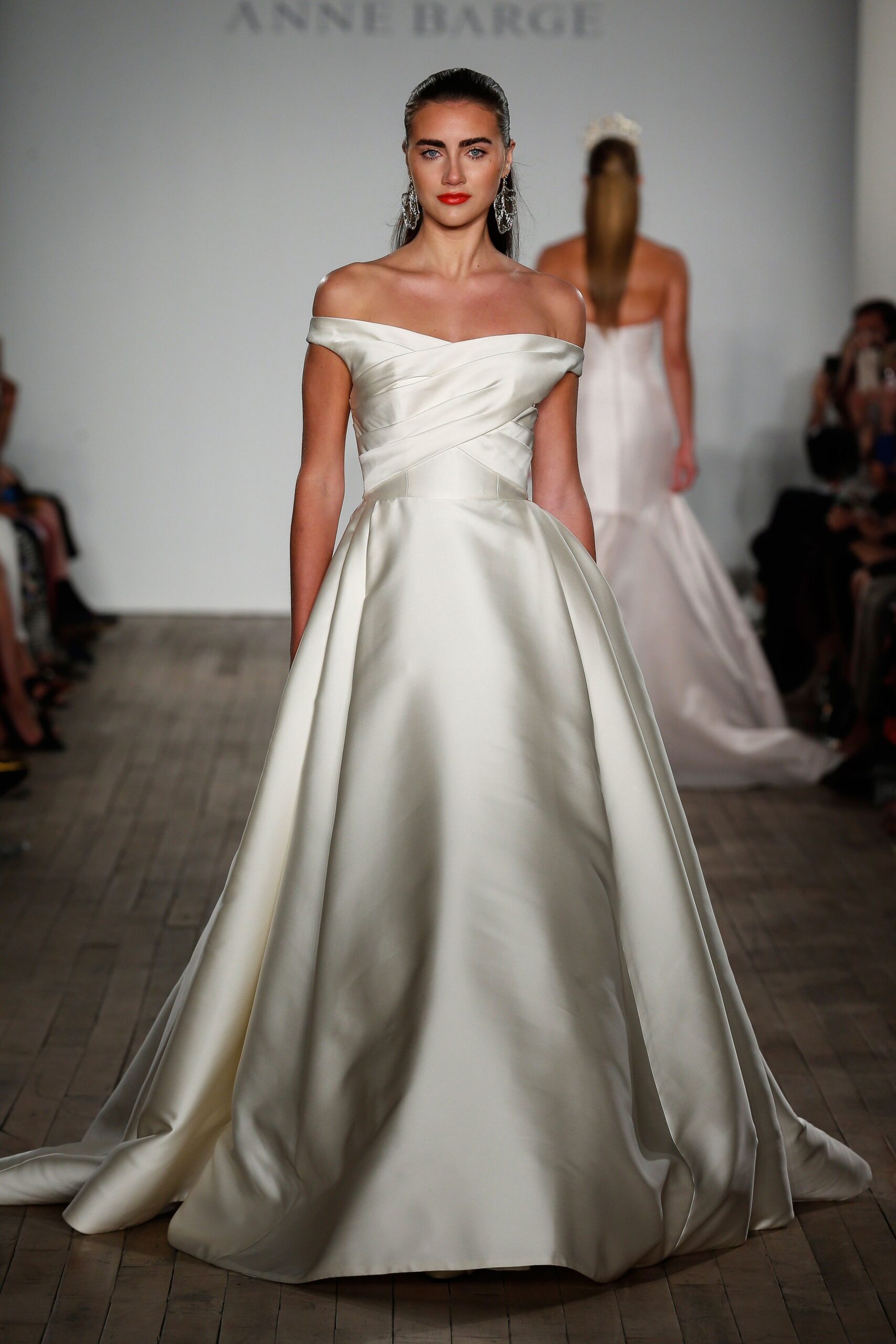 ivory silk off-shoulder gown