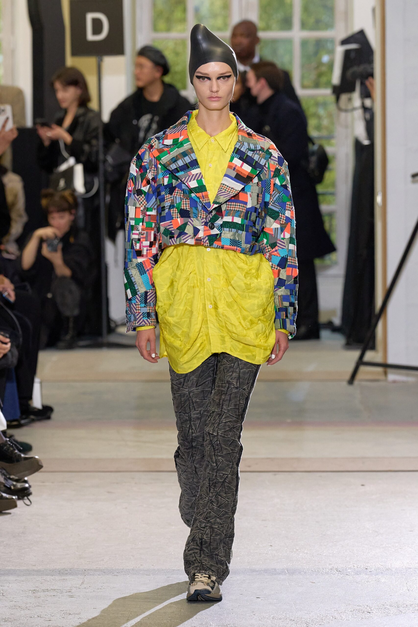 yellow cotton long-sleeve collared relaxed draped shirt
