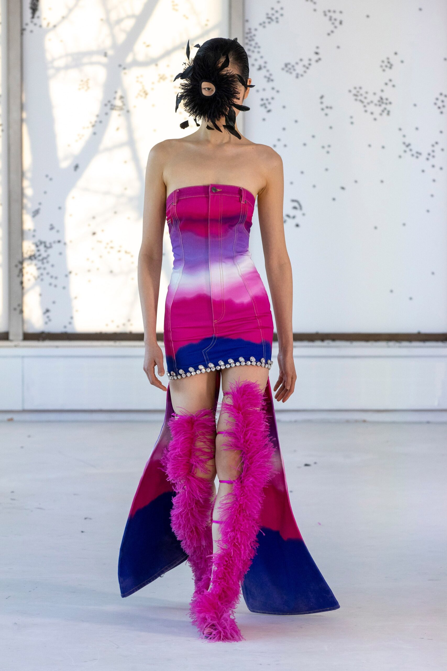 pink silk strapless fitted draped flowing mini dress
