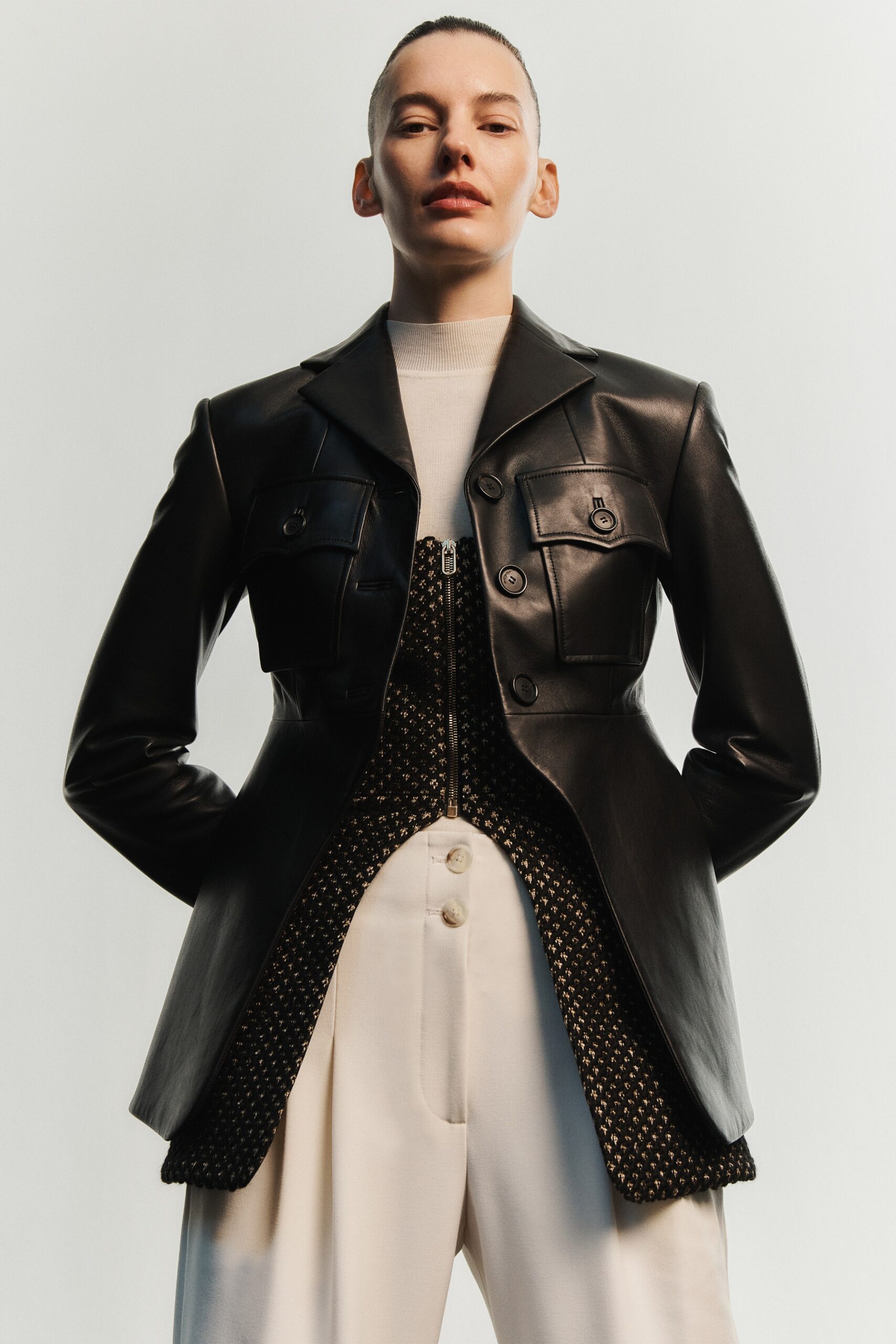 black leather fitted jacket