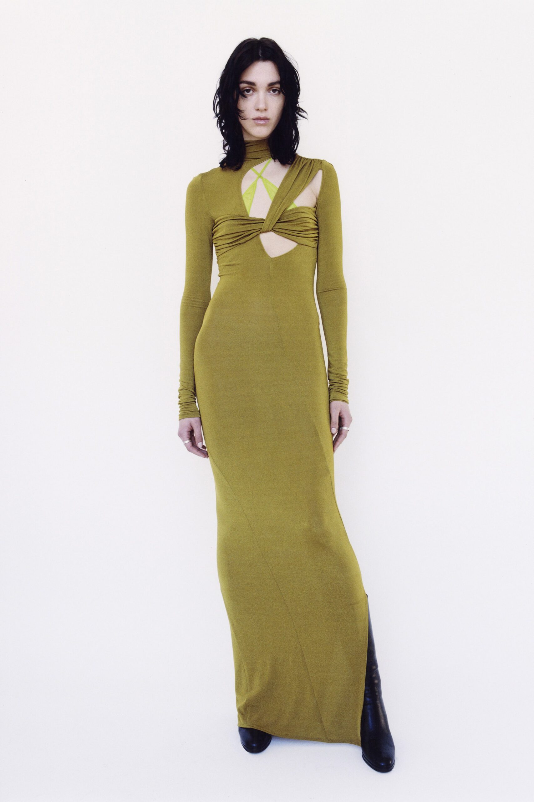 fitted green cutout dress