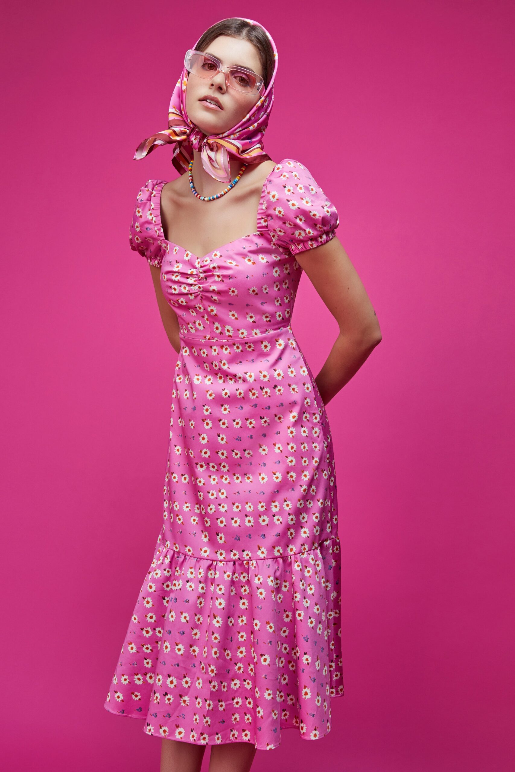pink silk printed scarf