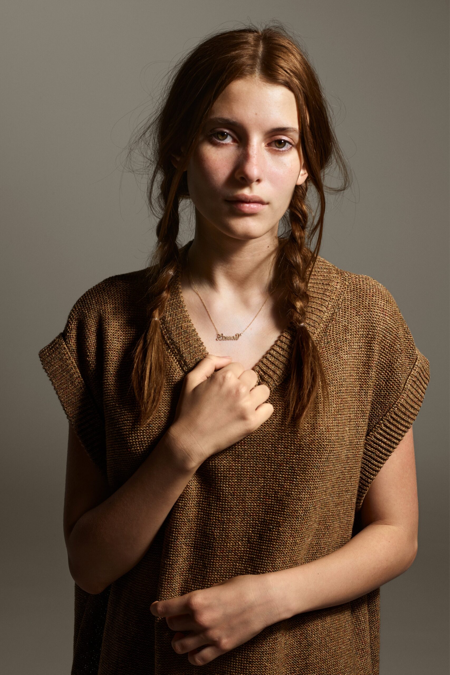 brown relaxed v-neck top