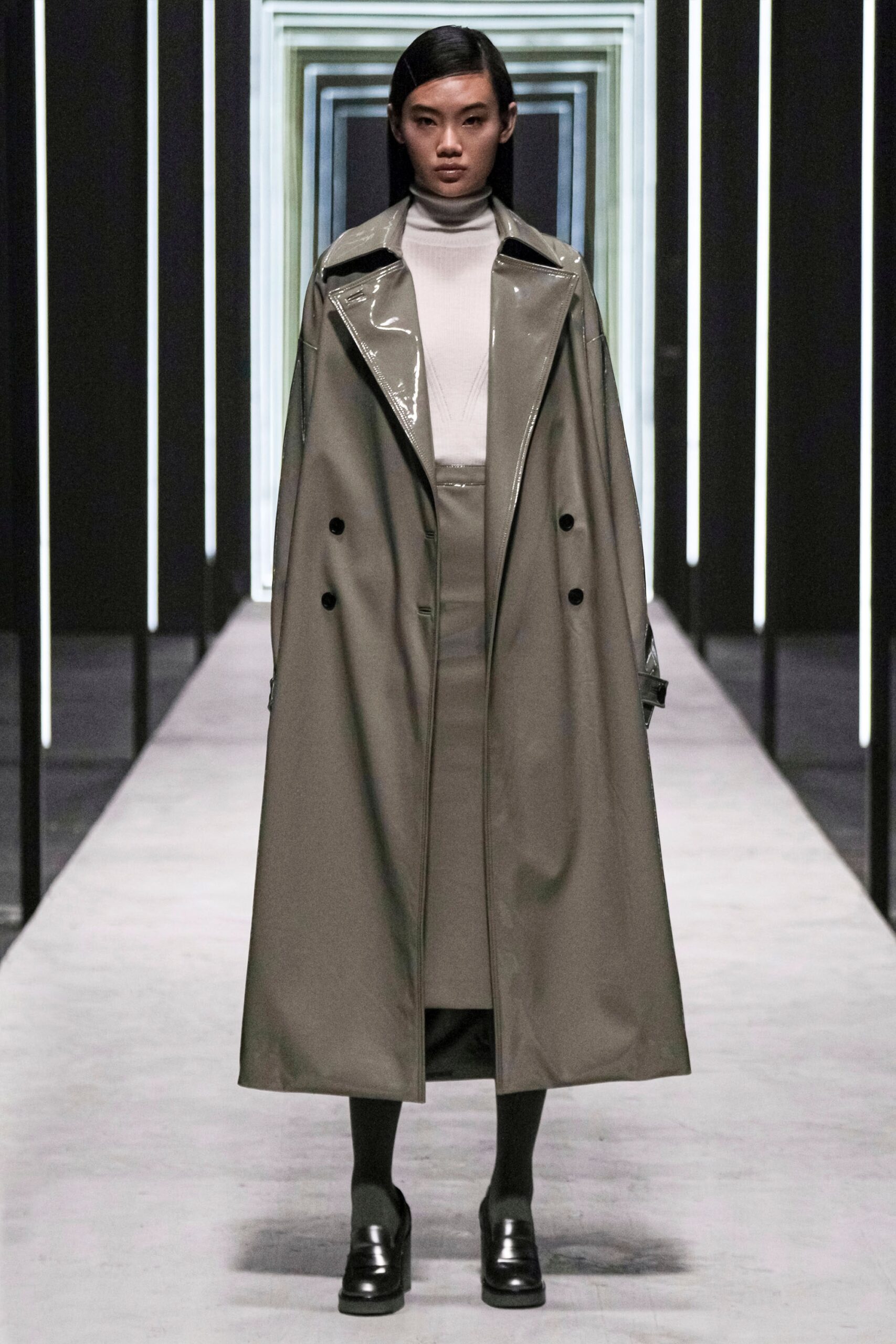 gray vinyl coat with turtleneck