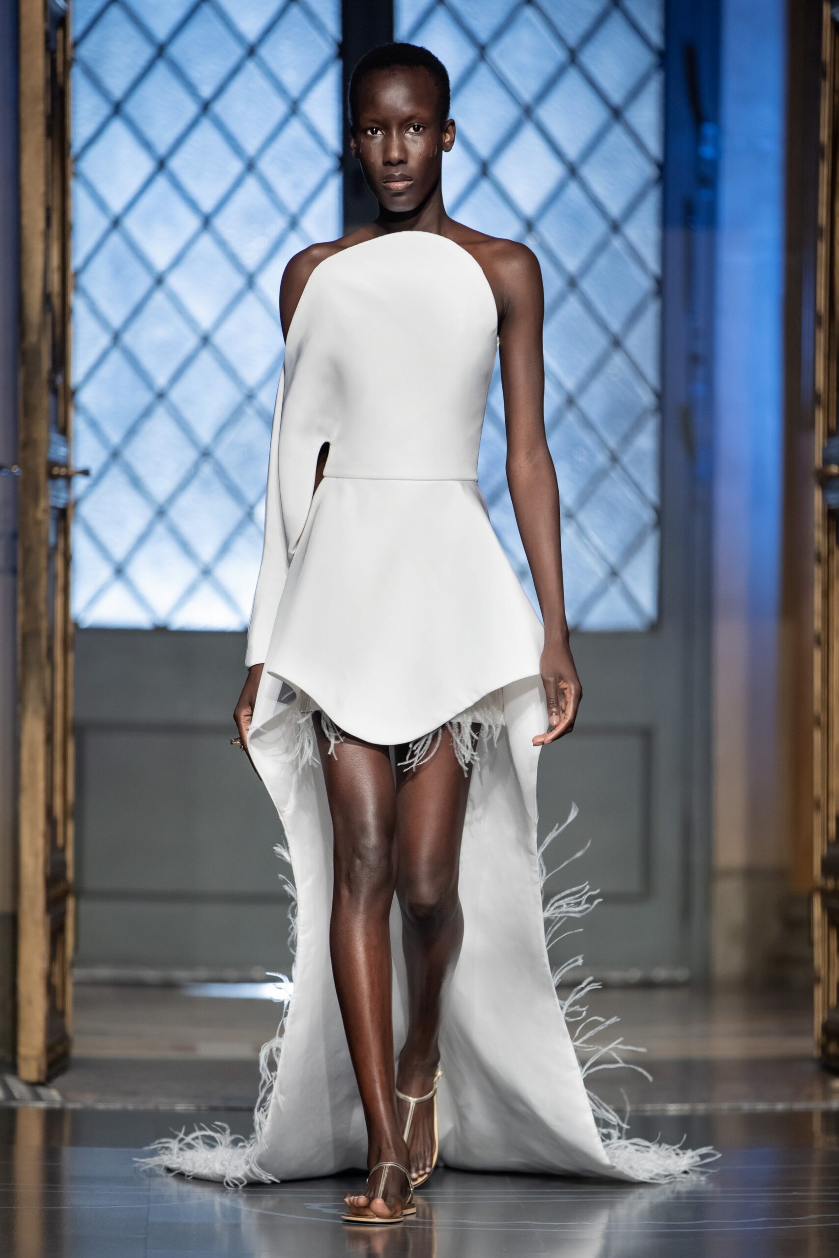 white asymmetric flared dress