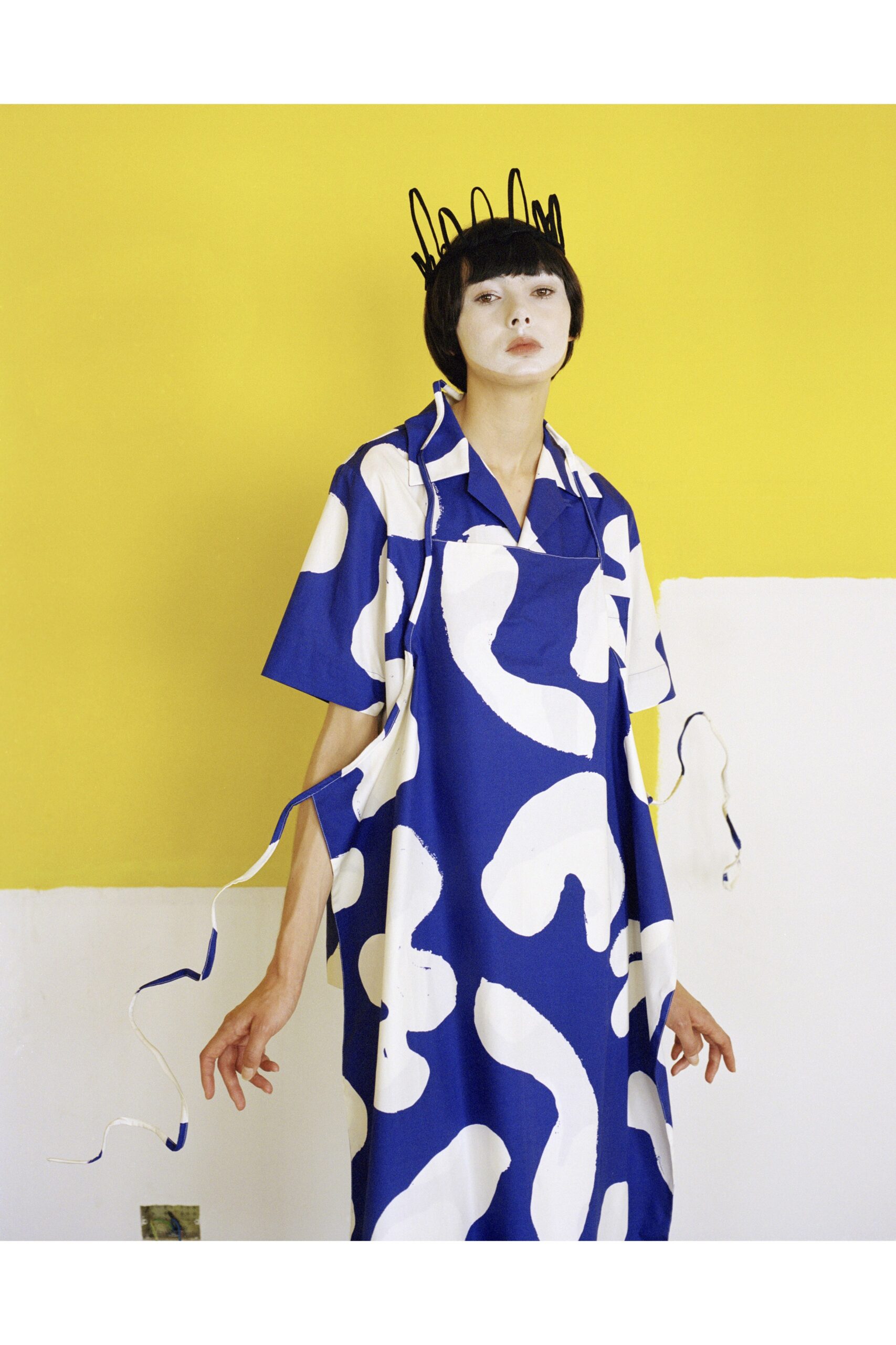 blue and white printed dress