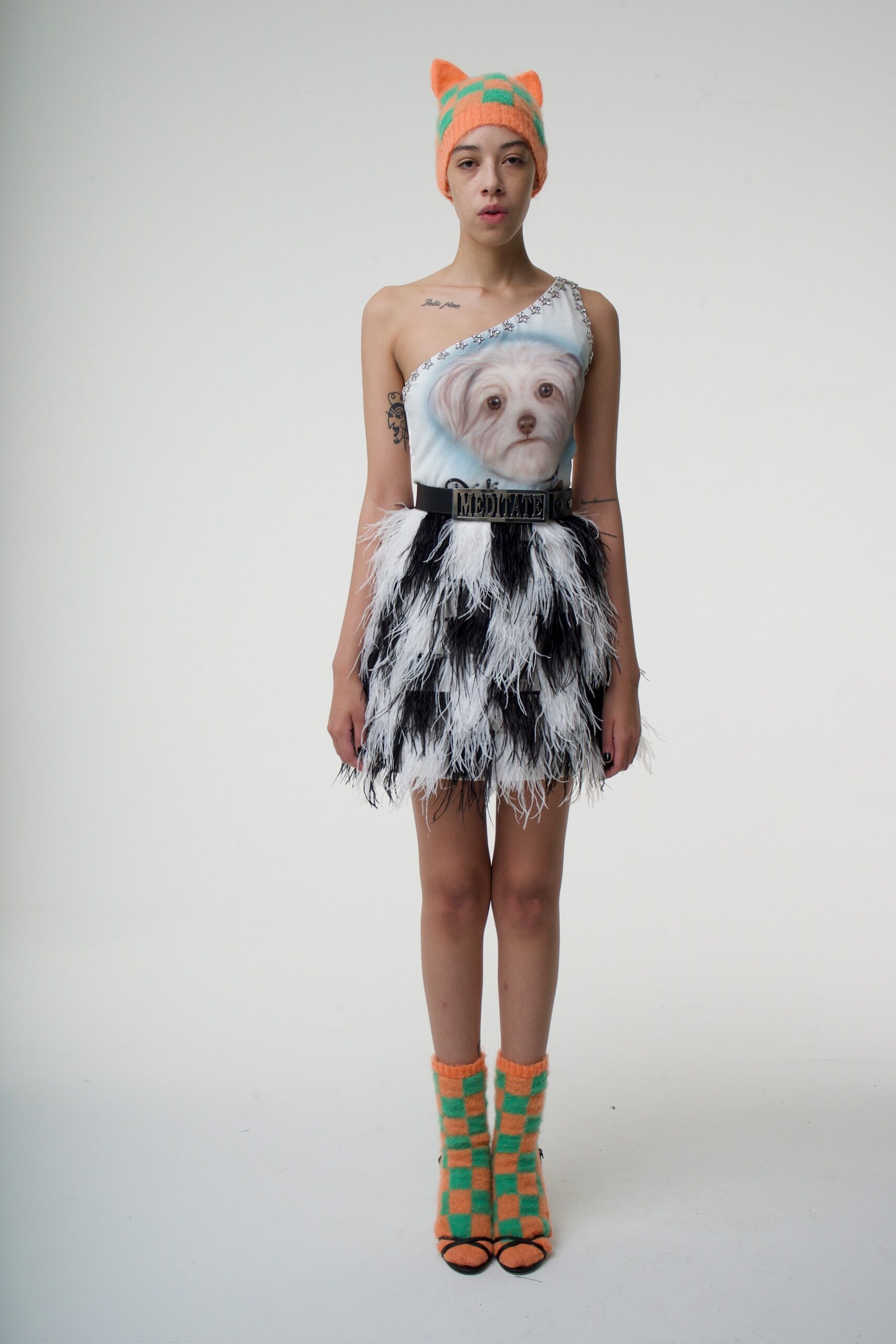 mini dress with feather details