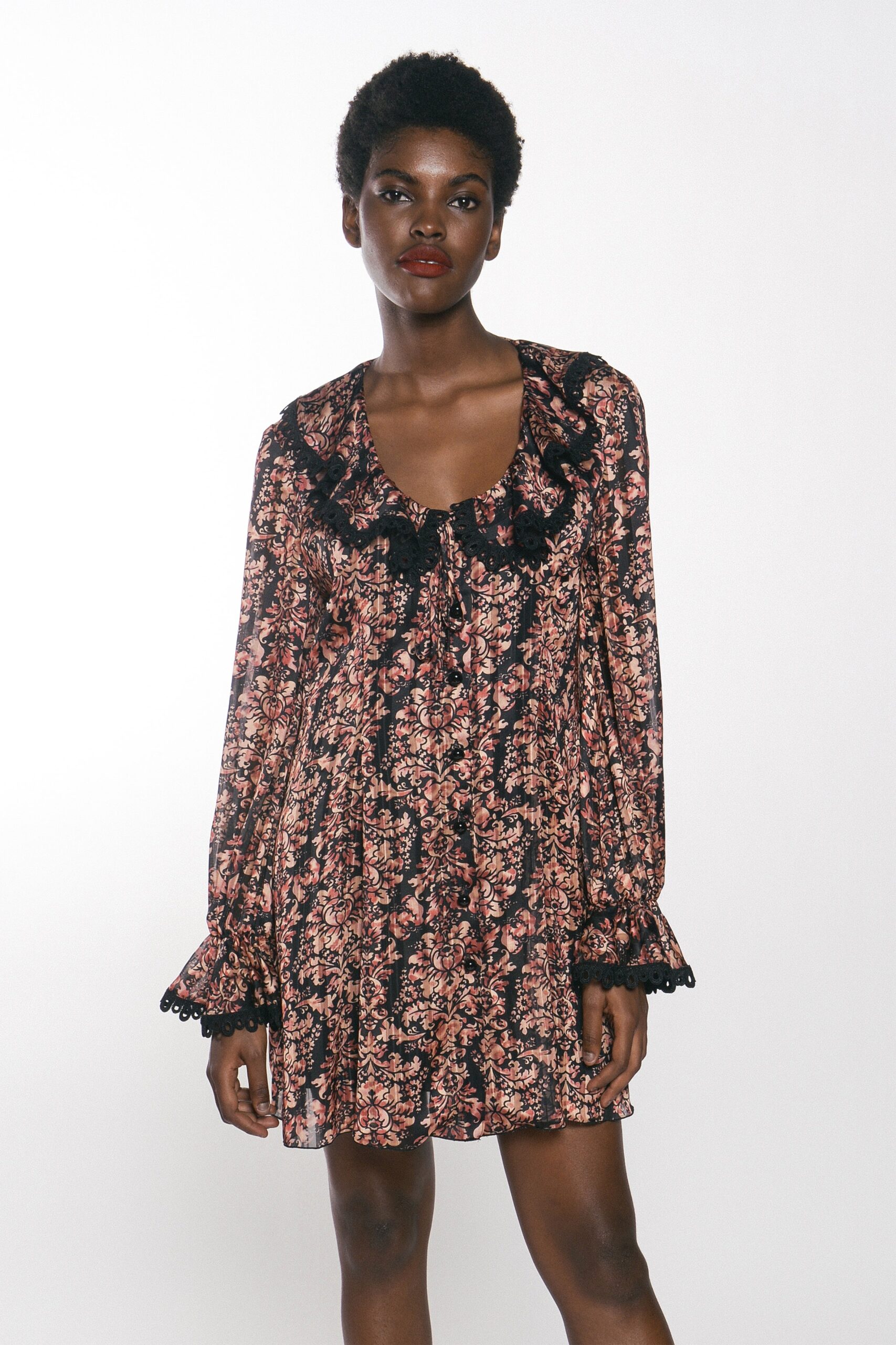 black and pink floral mini dress