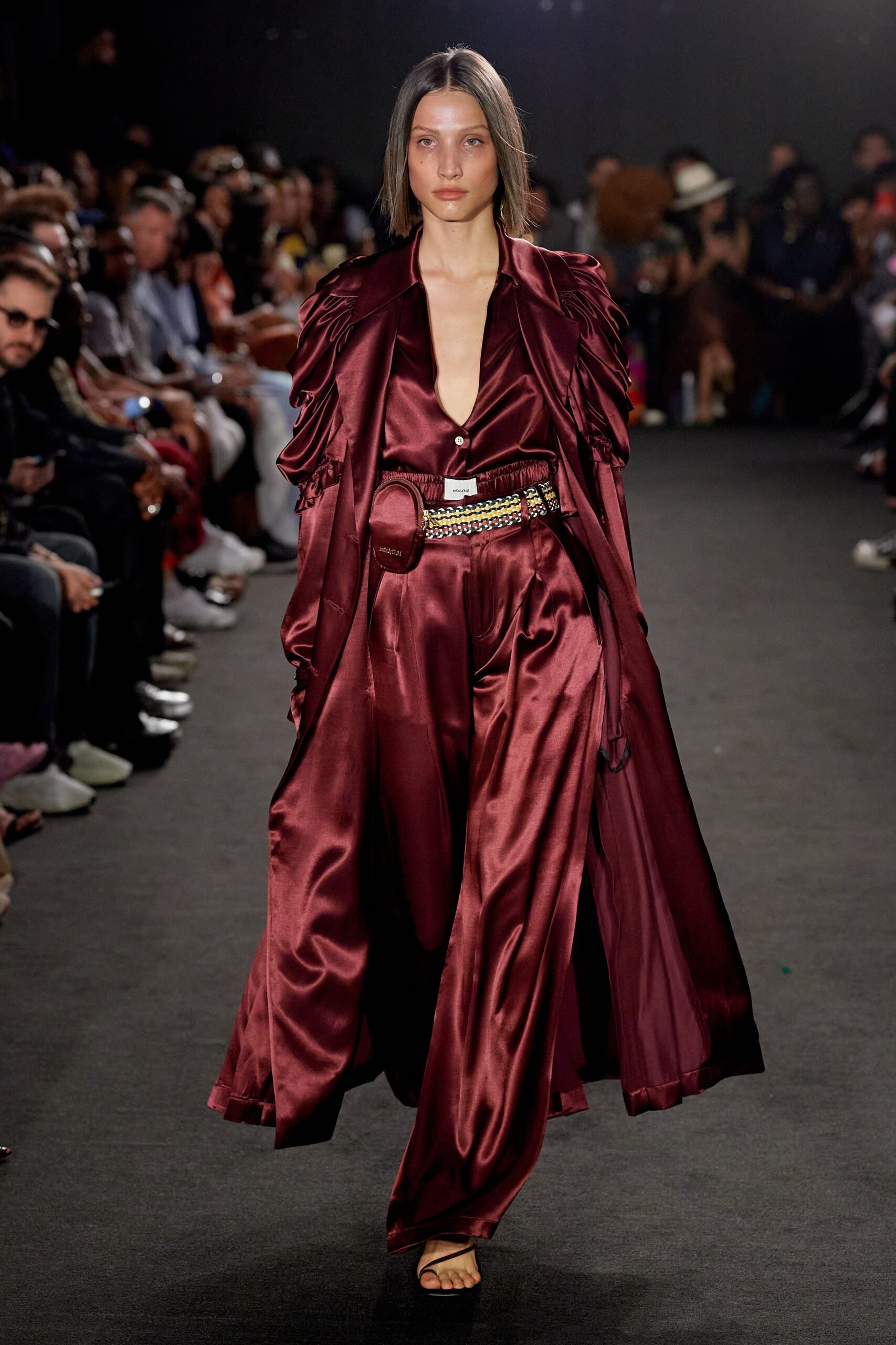 maroon satin layered dress and coat
